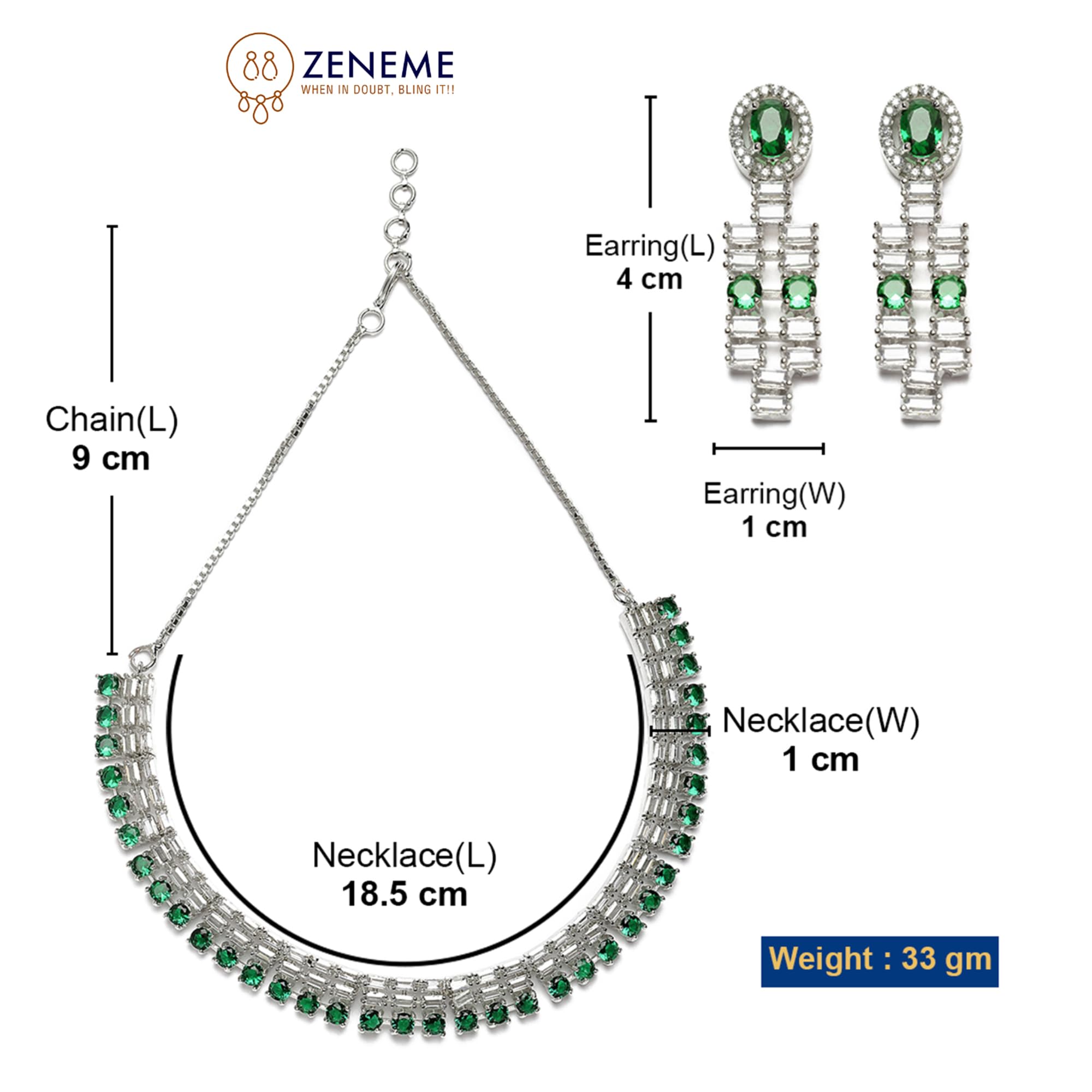 Rhodium-Plated Round Shape American Diamonds Necklace Set