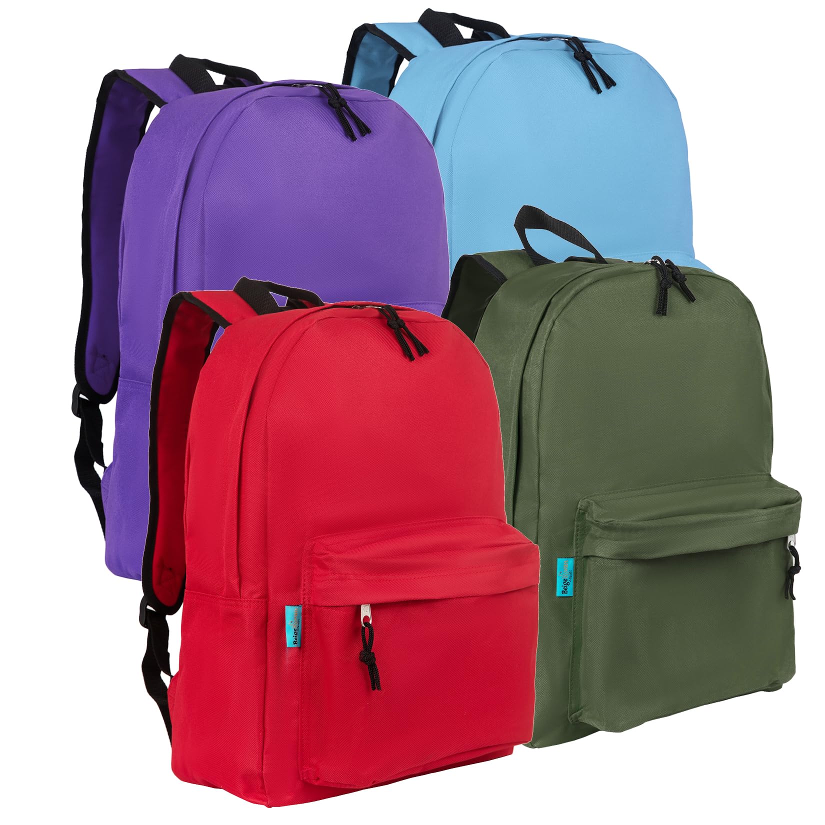 BeigeSwan Wholesale 16.5 Inch Backpacks – Pack of 4 Multicolored Bulk Bags, Assorted Colors - 18.1 H x 13 W x 5.7 D