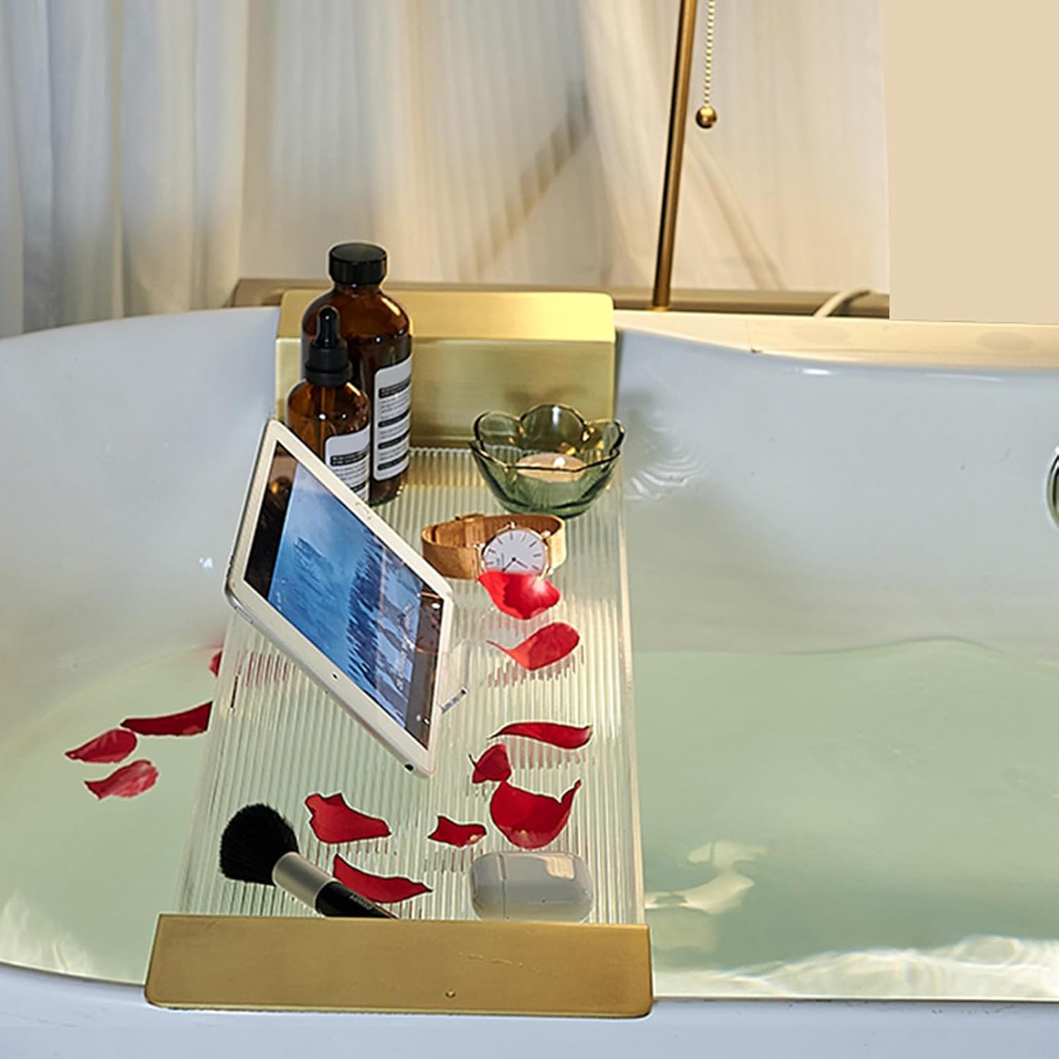 Expandable Bathtub Caddy Tray - Non-Slip Bath nizer for Books Towels & Wine - Adjustable 28.3-31.9in Bathroom Rack - Perfect Spa Experience