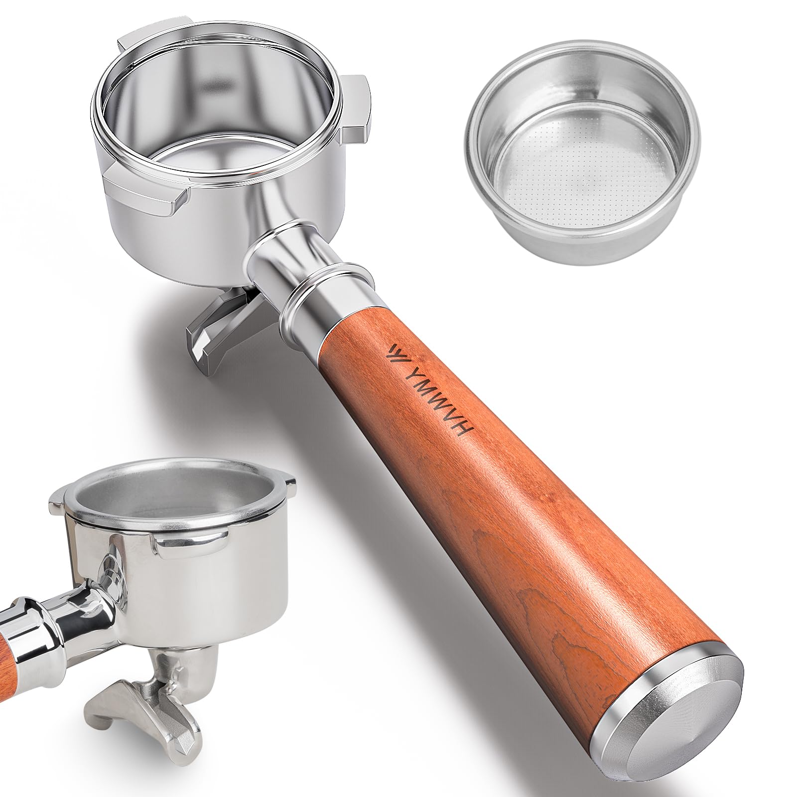 54mm Portafilter Double Spouts with 3 Ear for 54mm Breville/Sage Barista Espresso Machine -304 Stainless Steel Filter Basket and Walnut Handle