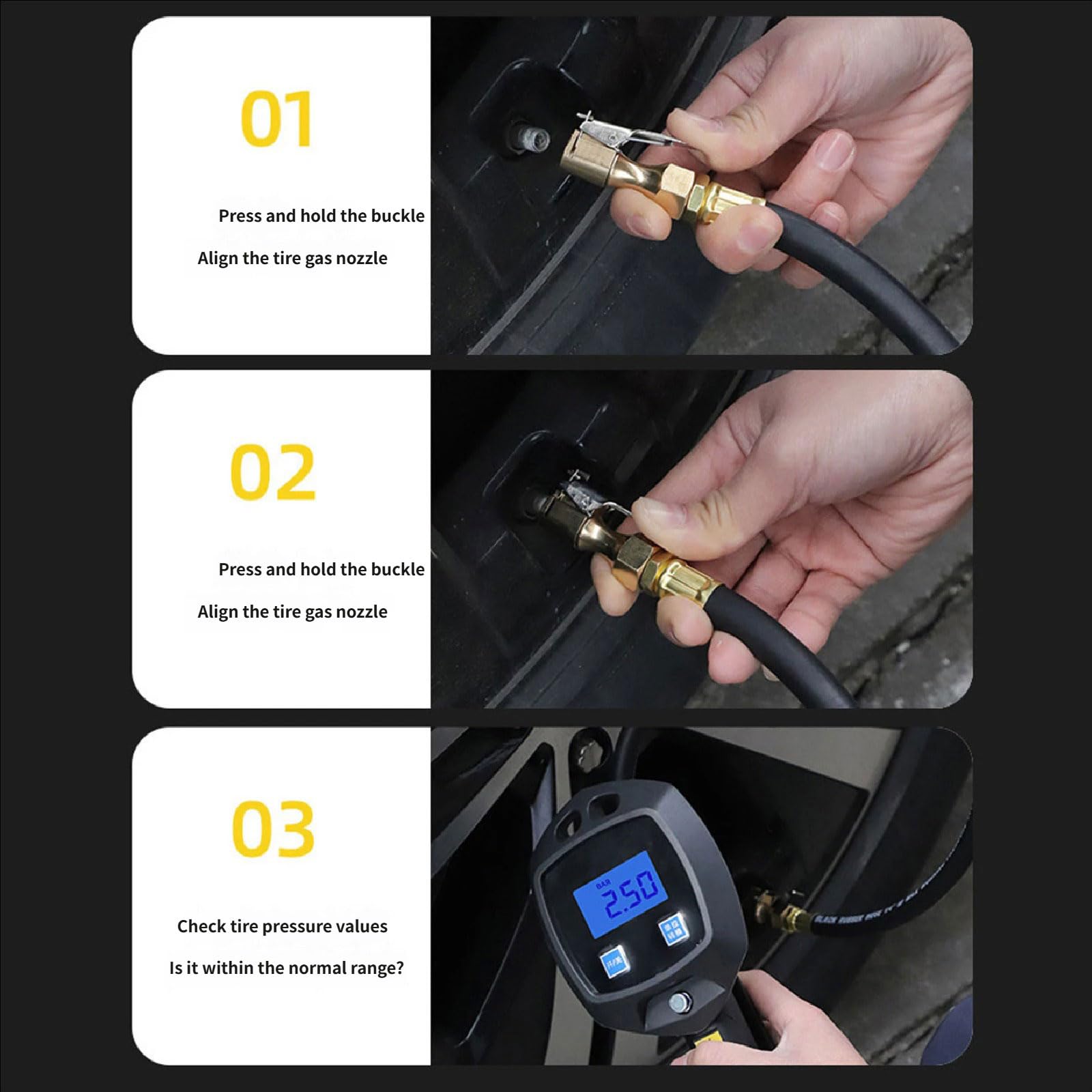 Manometri avanzati a riempimento d ' olio con ampio display retroilluminato e design antivibrante per tutti i veicoli Misurazione digitale della pressione dei pneumatici con illuminazione