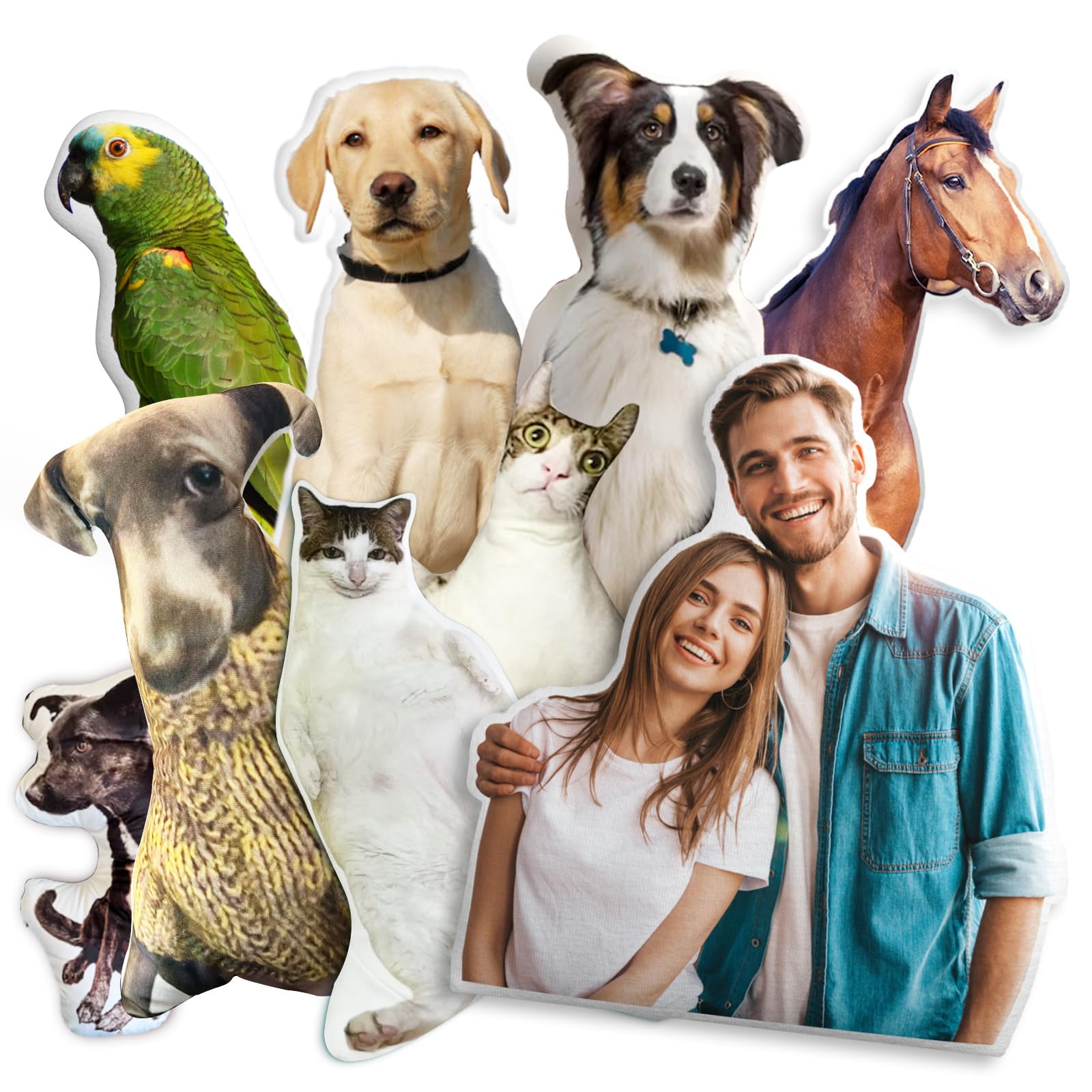 Custom Pet Pillows with Picture Personalised Cat Dog Pets Body Shaped Cushion, Customised Stuffed Animal Photo Pillows Double-Sided Plush, Valentine's Day Christmas Cute Memorial Gift