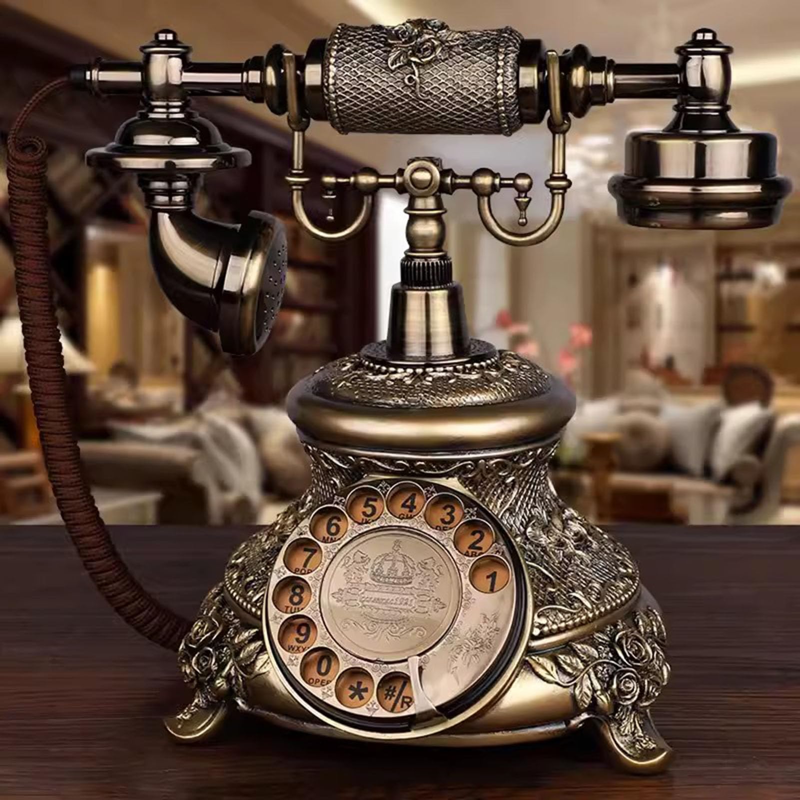 HJMMWT Telefon vintage, staromodne telefony stacjonarne do domu, biura, biurka, retro przewodowe z mechanicznym dzwonkiem