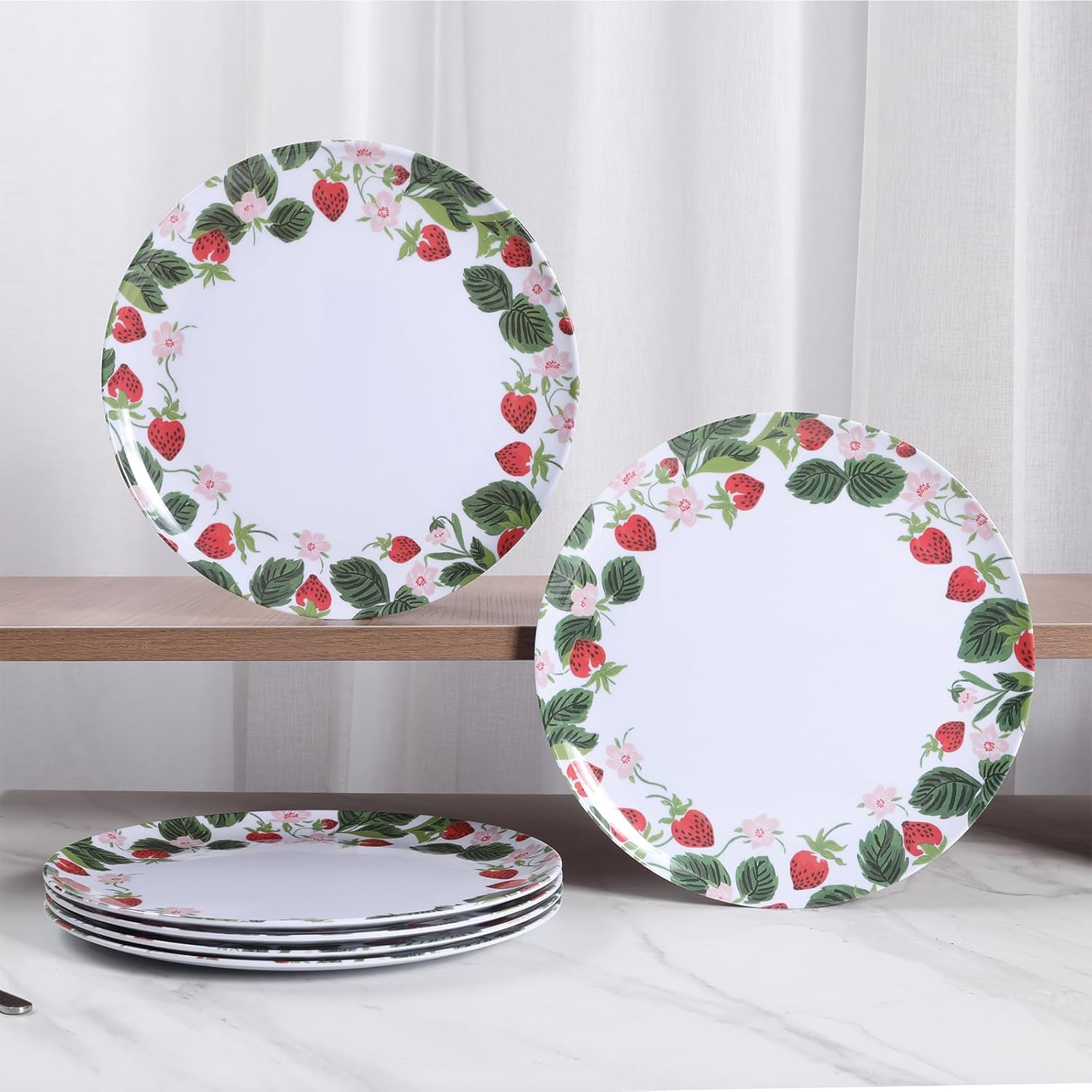 6-Pack Melamine Dinner Plates - 10 Inch Lightweight, Durable & Unbreakable Round Plates for Indoor/Outdoor Use - Strawberry - Image 3
