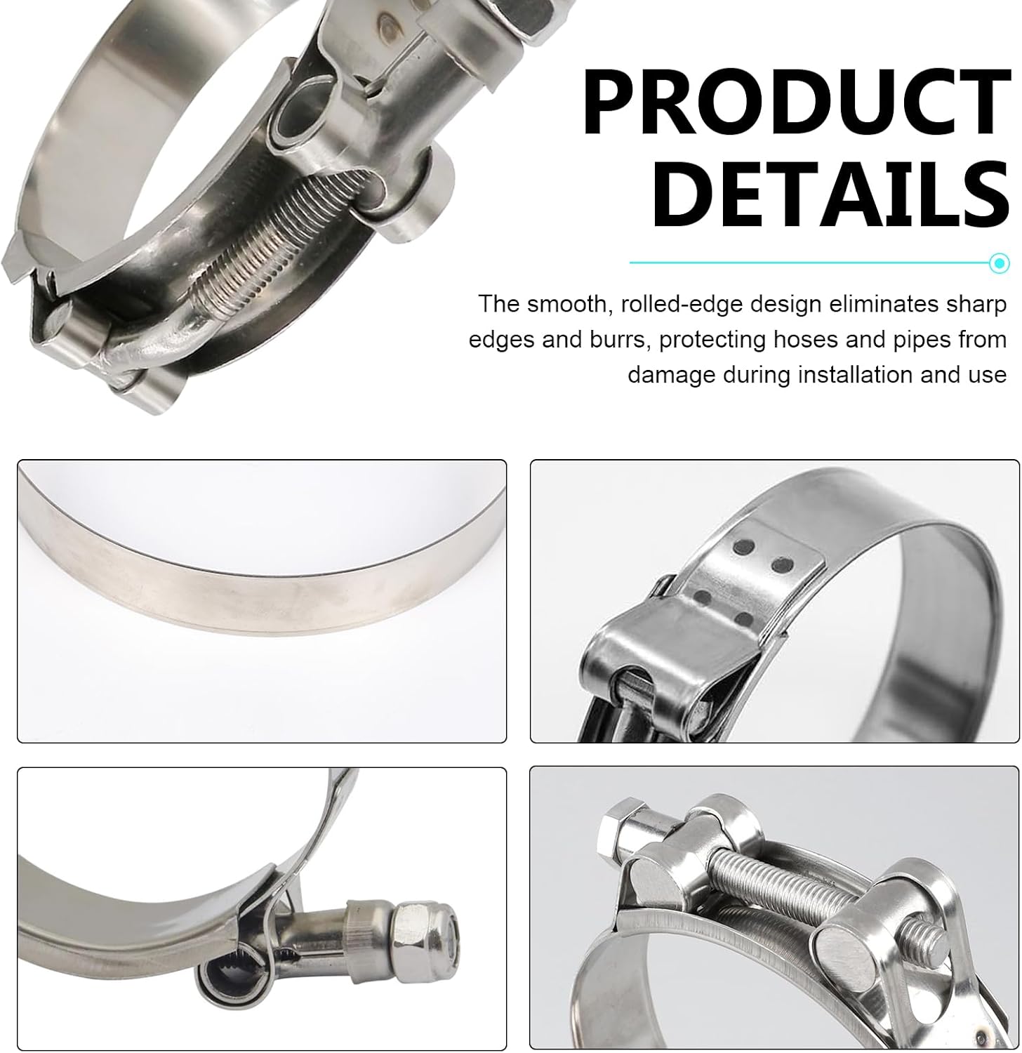 4 PCS 46mm-52mm T-Bolt Radiator Hose Clamps, Heavy Duty Stainless Steel Tube Clamp Range 1.81"-2.05", Adjustable T-Bolt Turbo Pipe Intercooler, Bandwidth 19mm (Silver)