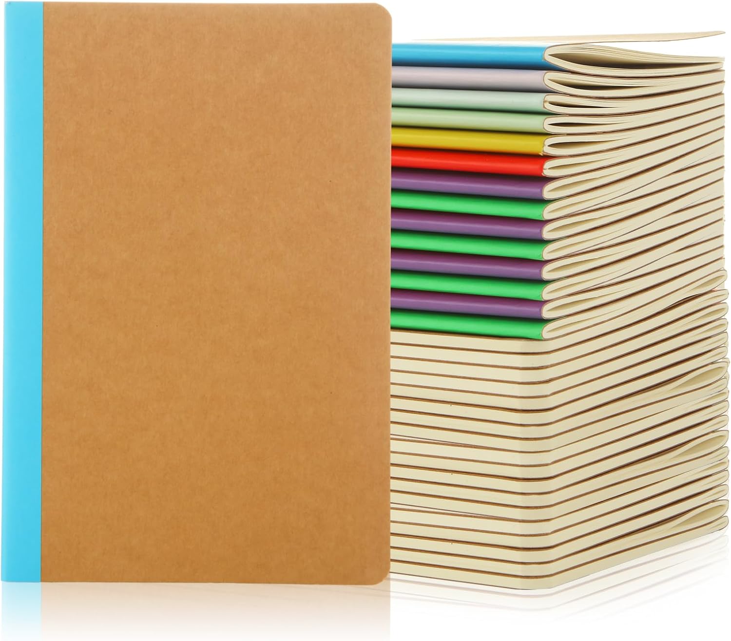 MIVIDE 48 Pack A5 Kraft Notebooks, Colourful Spine Lined Journal Bulk Pack 8.3 x 5.5 inch Notebooks 60 Pages, Travel Notebooks for Writing, Making Plans, School Office Supplies