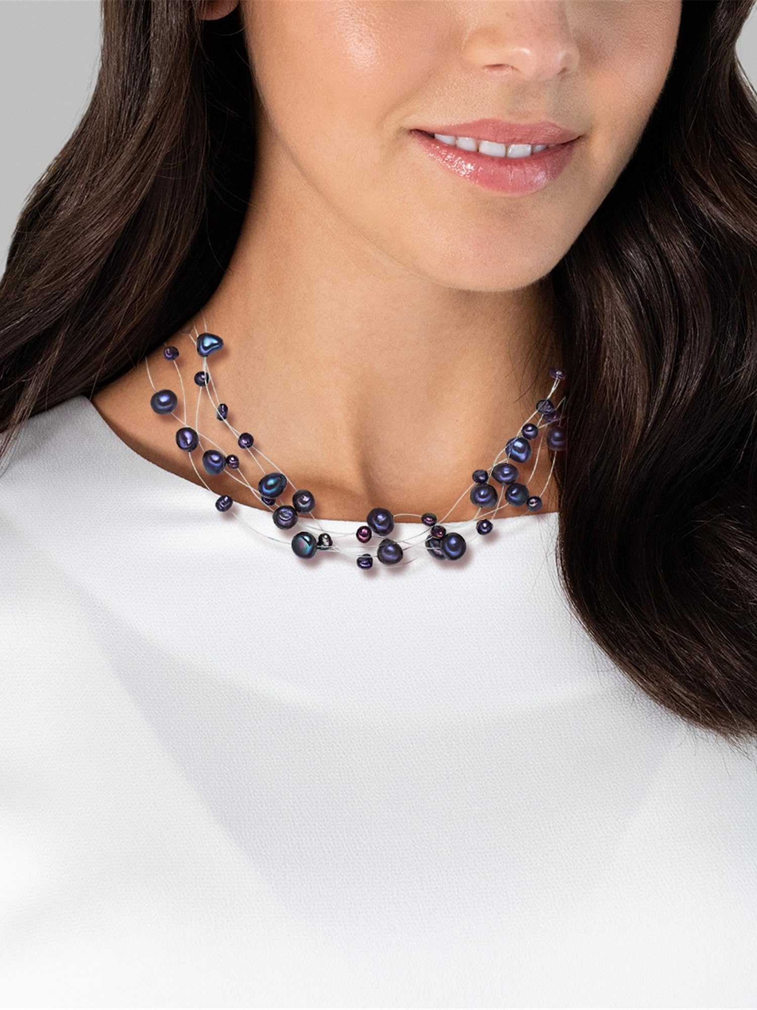 Valero Pearls Catena da Donna in Argento Sterling 925 con rodio con Perle coltivate d'acqua dolce blu scuro 60201649