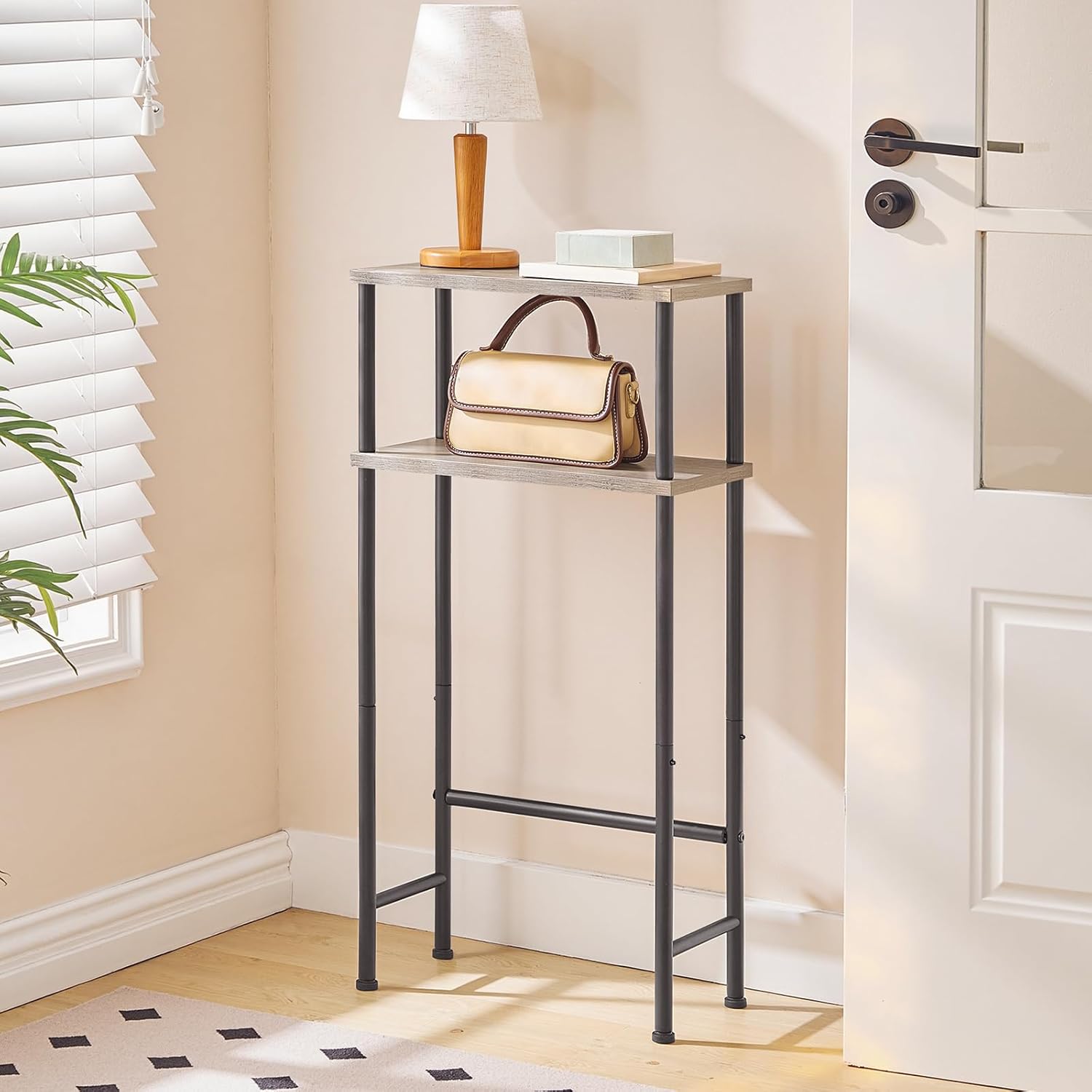 HOOBRO Narrow Console Table for Small Space, 15.7" Entryway Table with Storage, 2 Tier Sofa Table with 2 Shelves, Skinny Console Table for Entryway, Hallway, Living Room, Greige and Black BG40XG01
