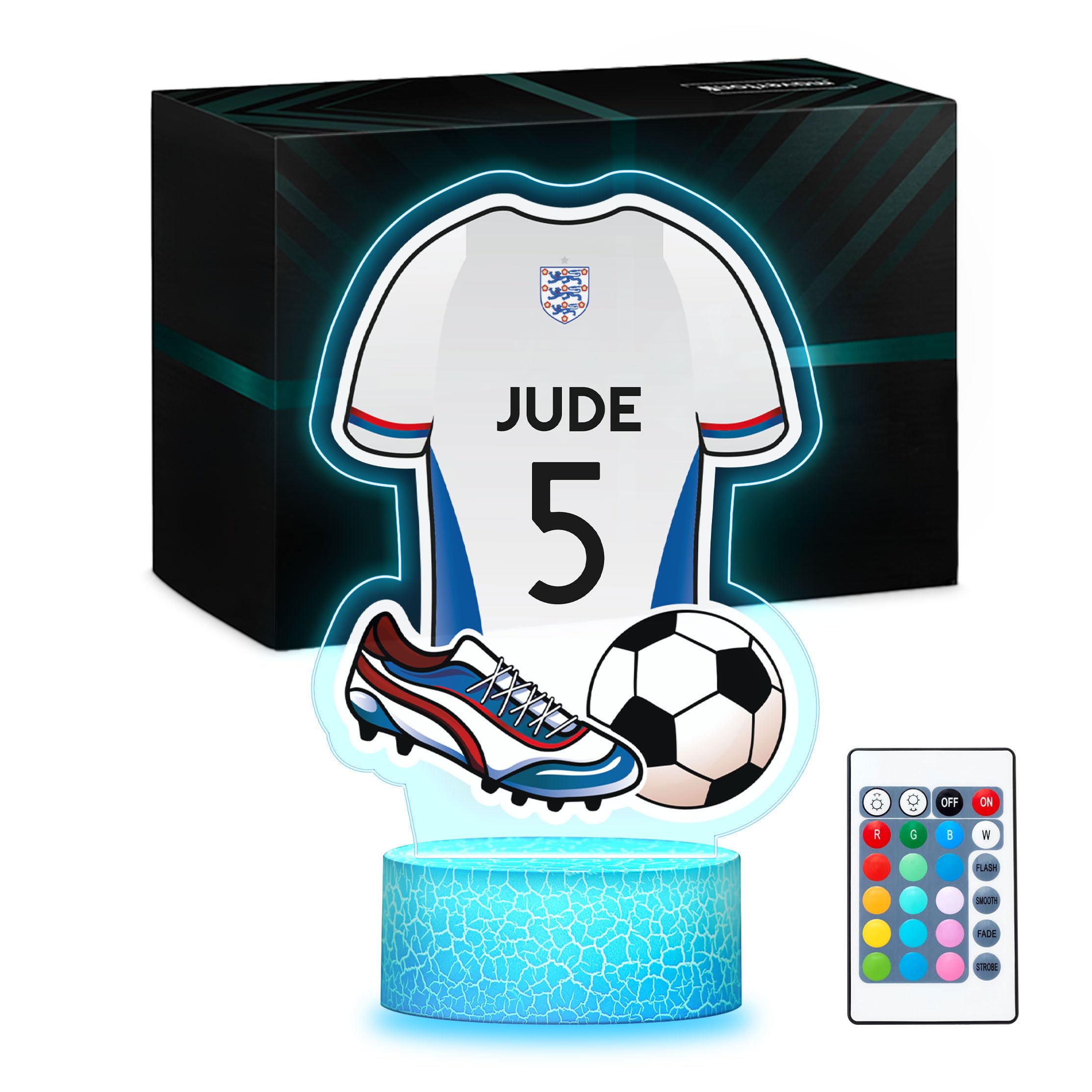 Maverton Personalised 3D Night Lamp - RGB, 16 Colours - Birthday Gift Idea - Football Gifts for Boys - National Football Team Shirt Design - Perfect 8 Year Old Boy Gifts, Ideal Football Gifts