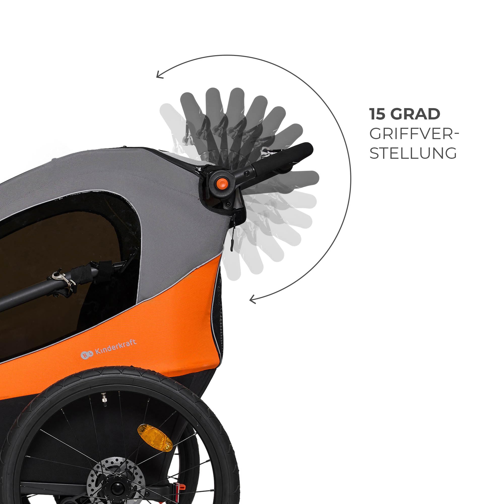 Kinderkraft NAVA 3in1, Kinderwagen, Laufwagen und Fahrradanhänger, für ein oder zwei Kinder (bis 44 kg), Sonnenschutz, zwei unabhängige Bremsen, Aluminiumrahmen, leicht zu falten,Orange