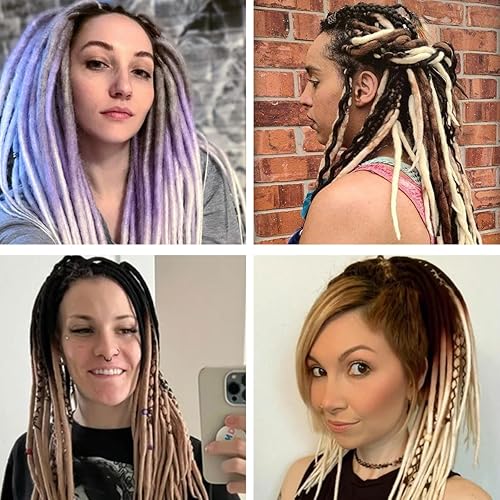 Miniatura 5 de Pouweney Extensiones de rastas texturizadas de 22 pulgadas, de doble extremo, rectas, color negro natural, rastas sintéticas de ganchillo temible