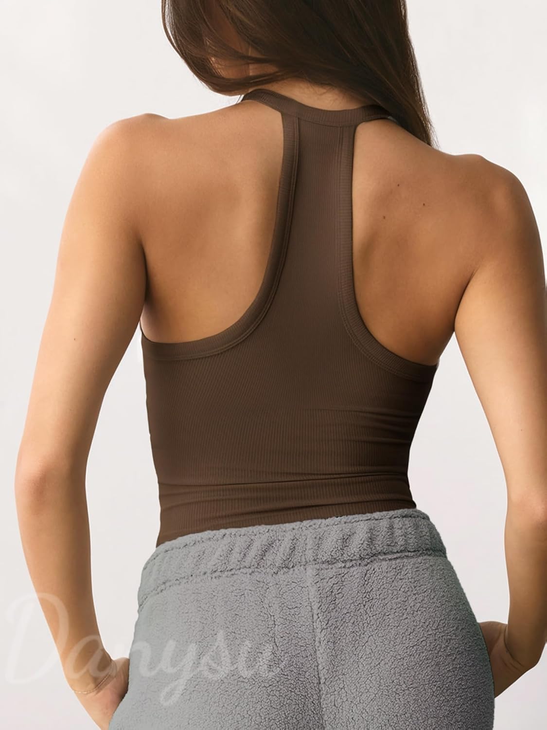 Danysu V Neck Racer Back Tank Top for Women Padded Ribbed Long Tank Fitted Basic Cami Tops - Image 2