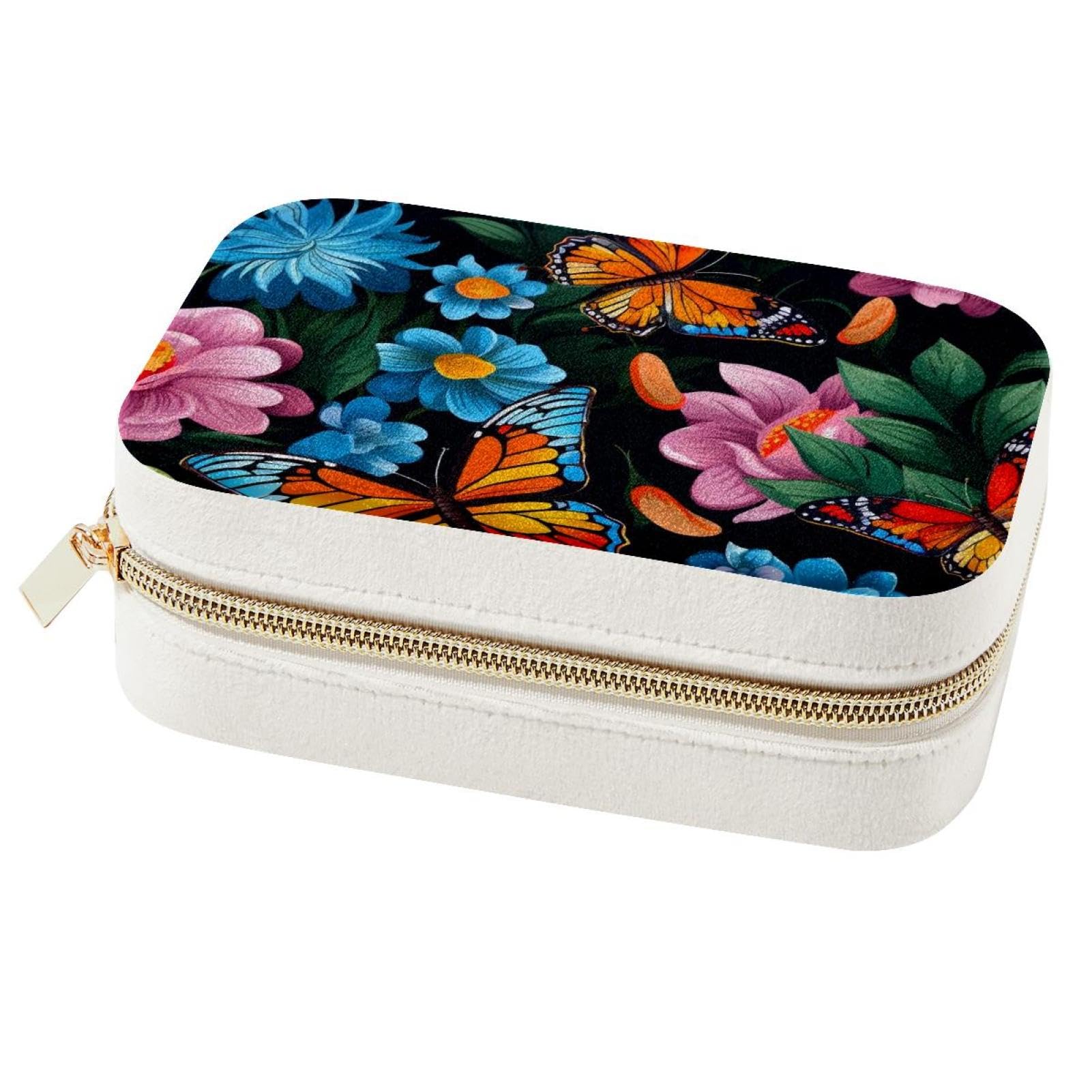 Boîte à bijoux colorée avec fleurs et papillons pour bagues et boucles d'oreilles