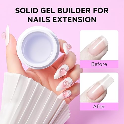 Miniatura 7 de Makartt Esmalte de uñas de gel sólido, gel duro con purpurina para extensión de uñas, 0.5 onzas líquidas, gel de tallado de uñas 3D no pegajoso,