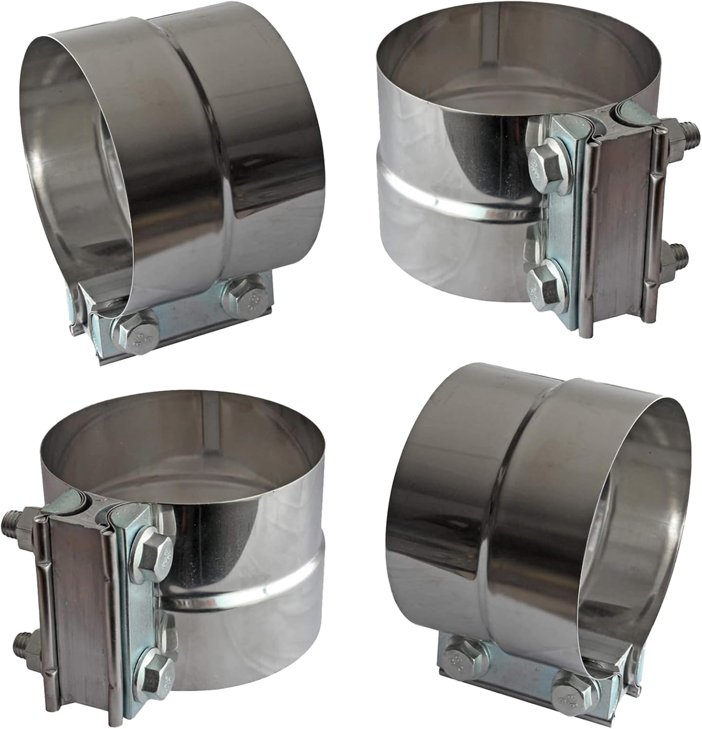 Exhaust Clamps Band Clamp 4" Lap Joint - Stainless Steel Lap Joint With 1 Block 4Pcs For 4" Od To 4" Id Exhaust Pipe, Muffler, Elbow And Exhaust Tubing Connection(4 Pack)