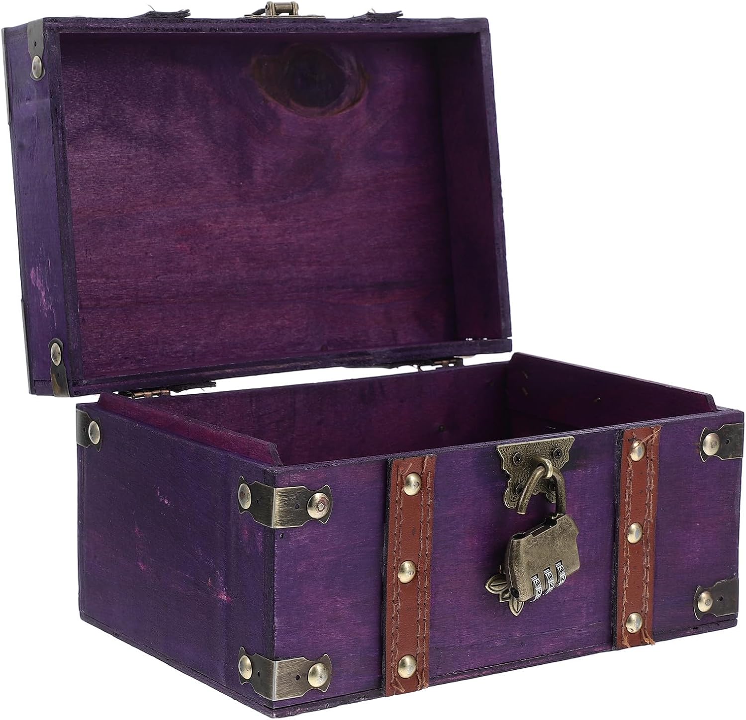 Alipis Vintage Wooden Jewelry Box with Lock, Sundries Storage Chest for Women, Decorative Trinket Organizer and Teabag Holder, Violet Retro Design for Home and Vanity Use