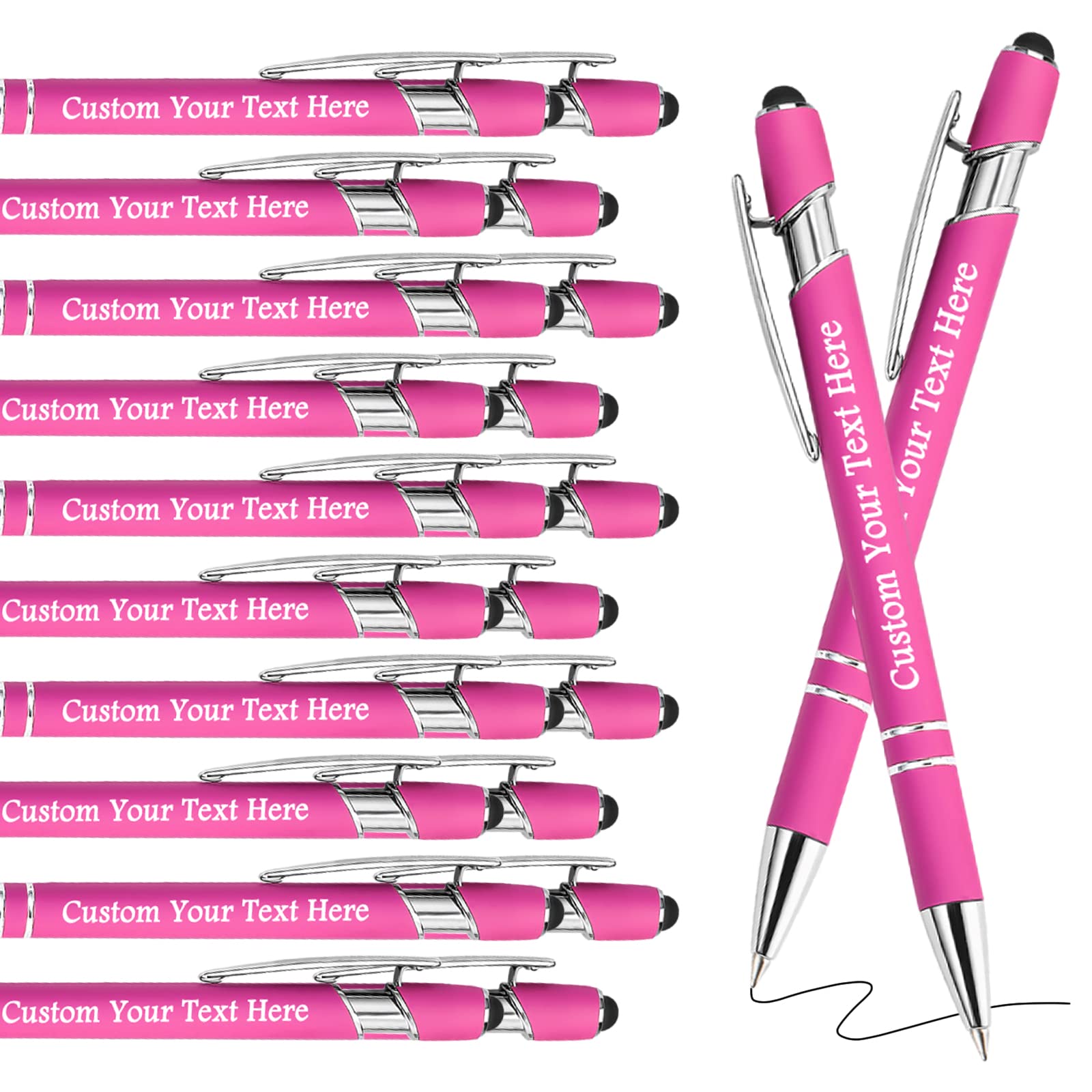 Personalised Pens Bulk Custom Pens with Logo Name 20 Pack Free Engraved Stylus Ballpoint Pens Customised Retractable Pen Message Text Gift for Men Women Black Ink Business Graduation Birthday Pink