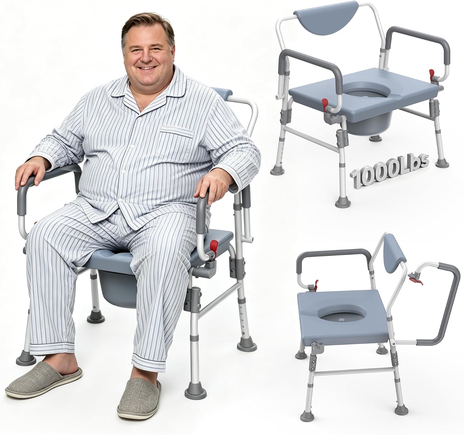 Heavy Duty Bedside Commode 1000lbs, Bariatric Commode Extra Wide Seat | Drop Armrests, Adjustable Height, Raised Toilet Seat for Seniors, Commode toilet, Shower Chair,4 in 1 Bedside or Bathroom Use