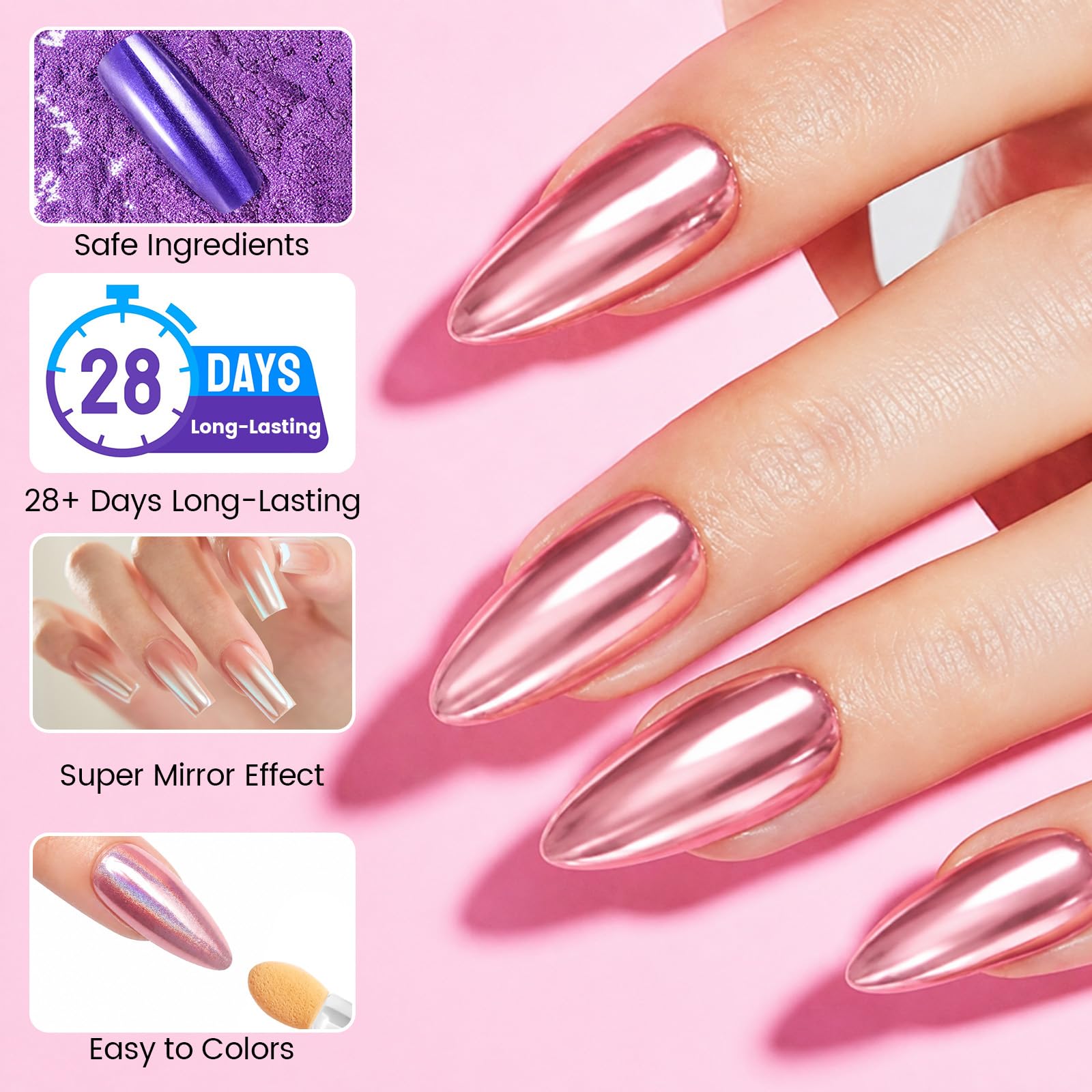 8 BoîTes Chrome Ongles Nail Art, Chrome Nails avec 8 BâTons de Fard à PaupièRes, Poudre NacréE Ongle Nail Art Miroir PigmentéE Perle Holographic Nails Powders DéCoration Design Chromé