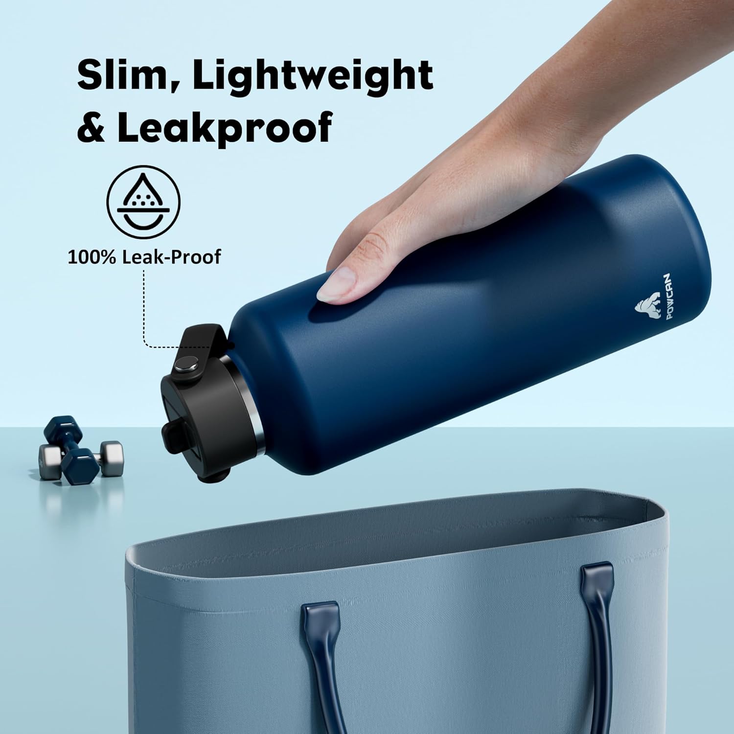 POWCAN 32 oz Water Bottle Insulated: BPA-Free, Leakproof Lid with Straw, Lightweight, Flex Cap, Stainless Steel Insulated Flask for Hoilday, Men, Commute, Worker, Walking, Cycling, Daily (Indigo Blue)