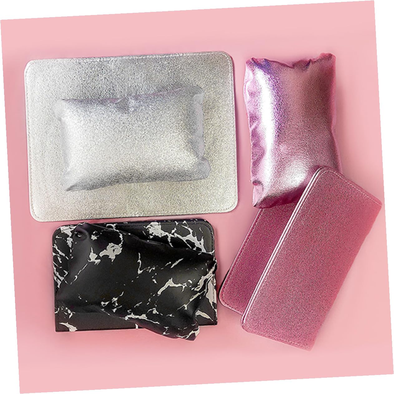 GALPADA Portable Nail Arm Rest Cushion Set with PU Lightweight and Sweatproof Manicure Hand Pillow for Professional Nail Tech and DIY Home Use Stable Wrist Support and Tutorials Silver