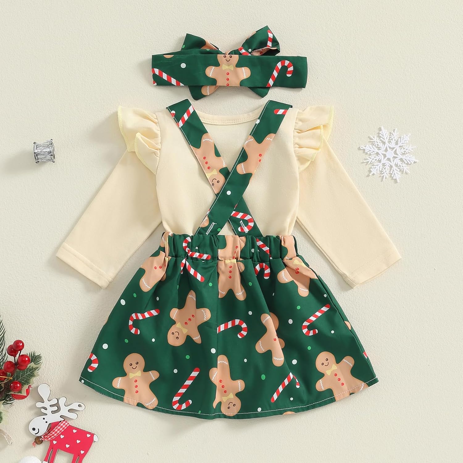 FIOMVA My First Christmas Baby Girl Outfit Newborn Romper Skirts Set Fall Winter Infant Christmas Dress Overall Clothes - Image 4