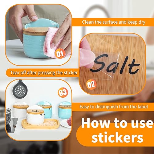 Miniatura 3 de SOYESIN Bodega de sal con etiquetas, recipiente de sal de cerámica con tapa y cuchara de bambú, cuenco de sal y pimienta para el hogar y la cocina,