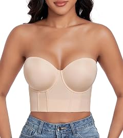 DotVol Womens Longline Strapless Full Figure Underwire Corset Bustier Bra
