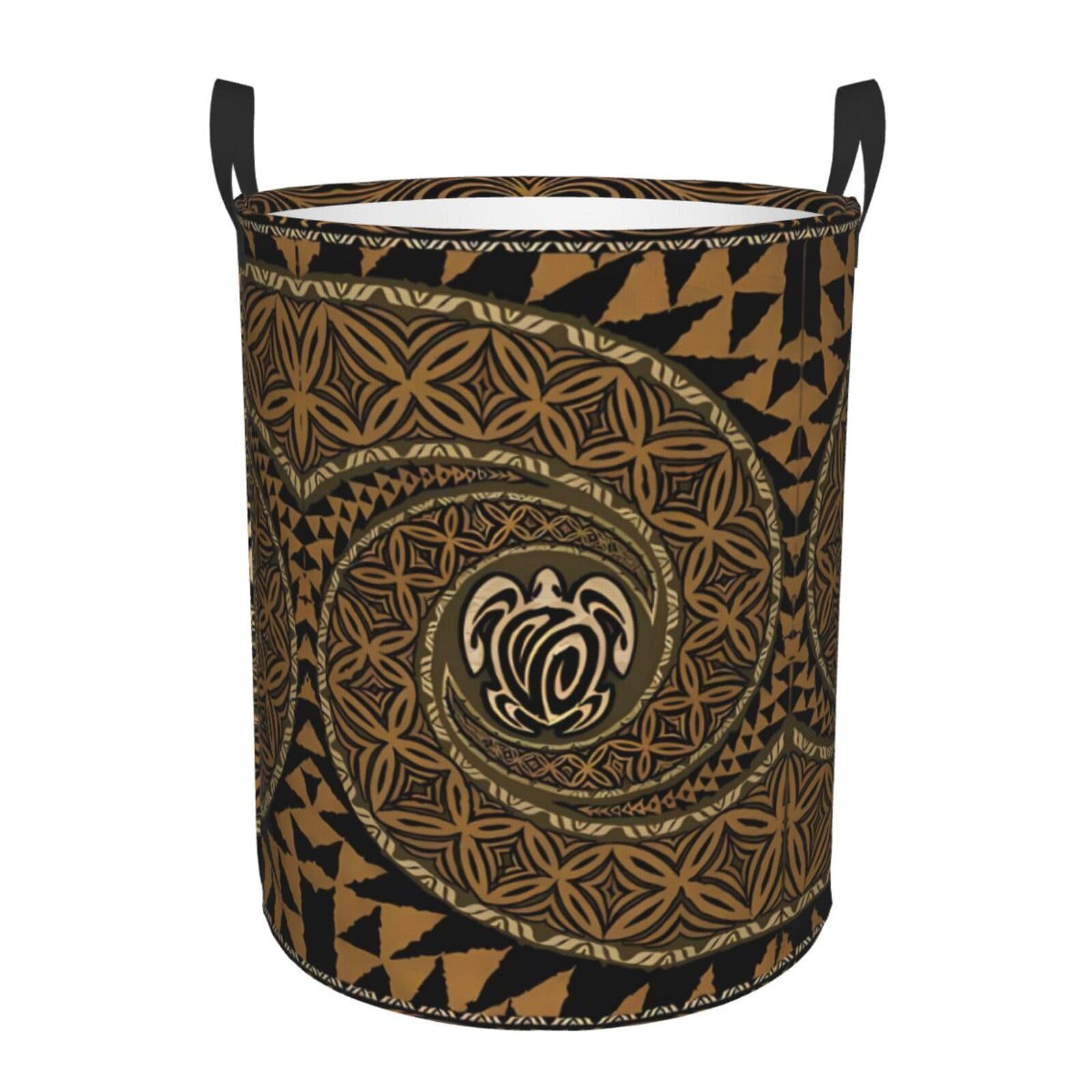 S Collapsible Hawaiian Tapa Honu Turtle Print Circular Hamper Round