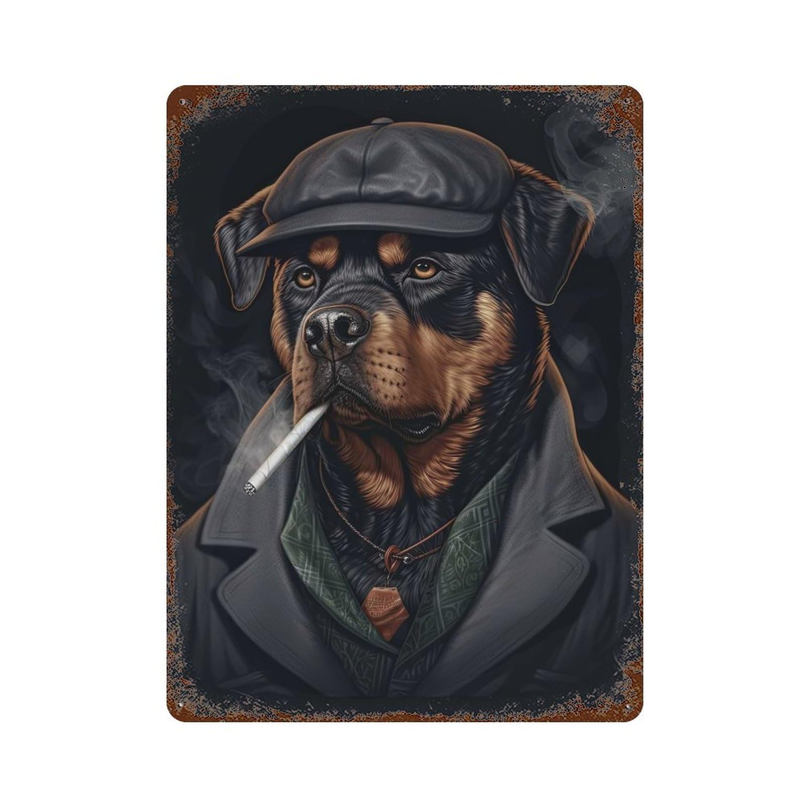 Garage Style Rottweiler Gangster Suit Decorative Tin Sign 15.7"x11.8", Rustic Home Decor for Bar And Workshop