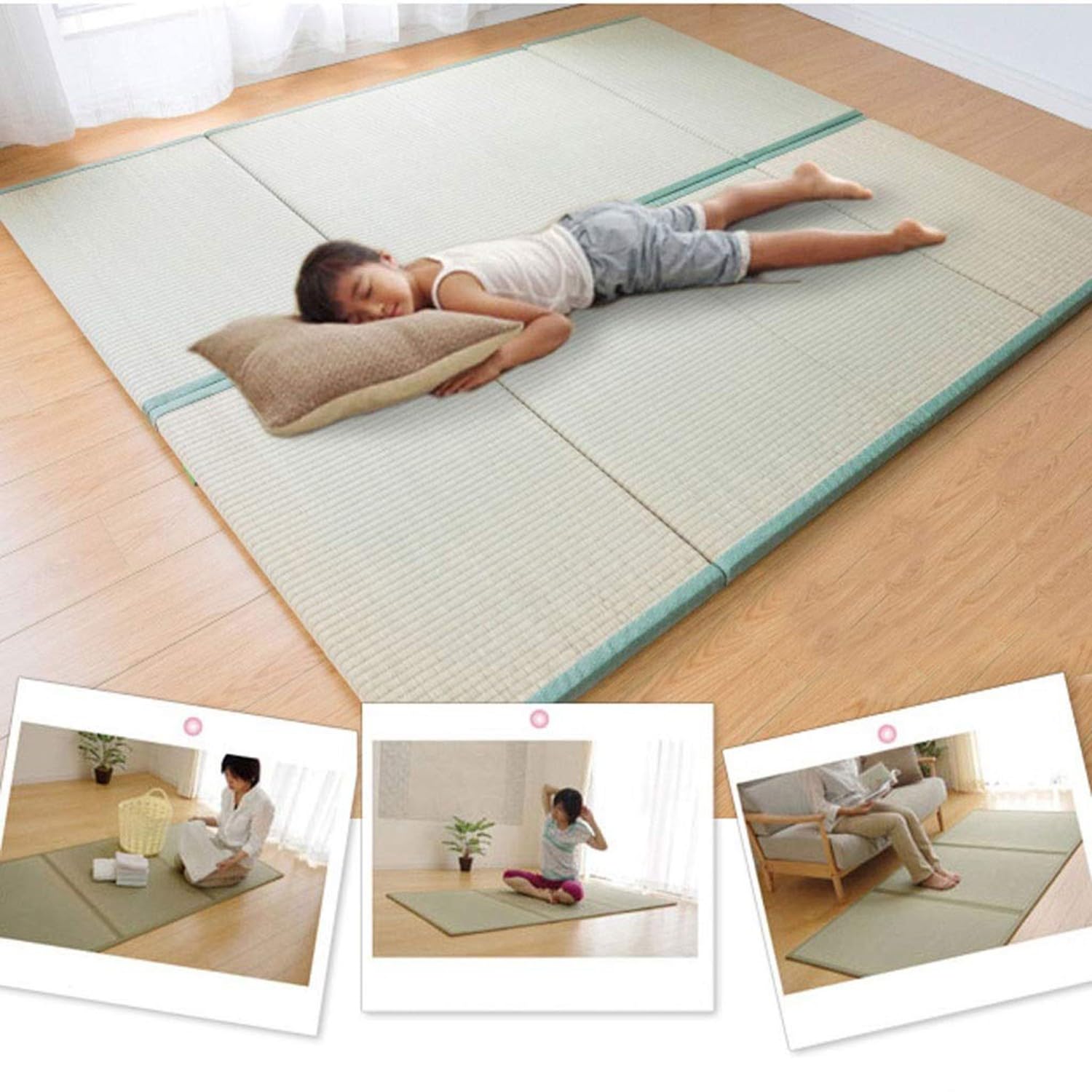 BLUEZY Tradizionale Giapponese Tatami Futon Materasso Tatami Giapponese Futon Pieghevole, Naturale Rush Erba/Piega Facilmente per Dormire sul Pavimento E Mal di Schiena 90 * 200 * 3.5cm