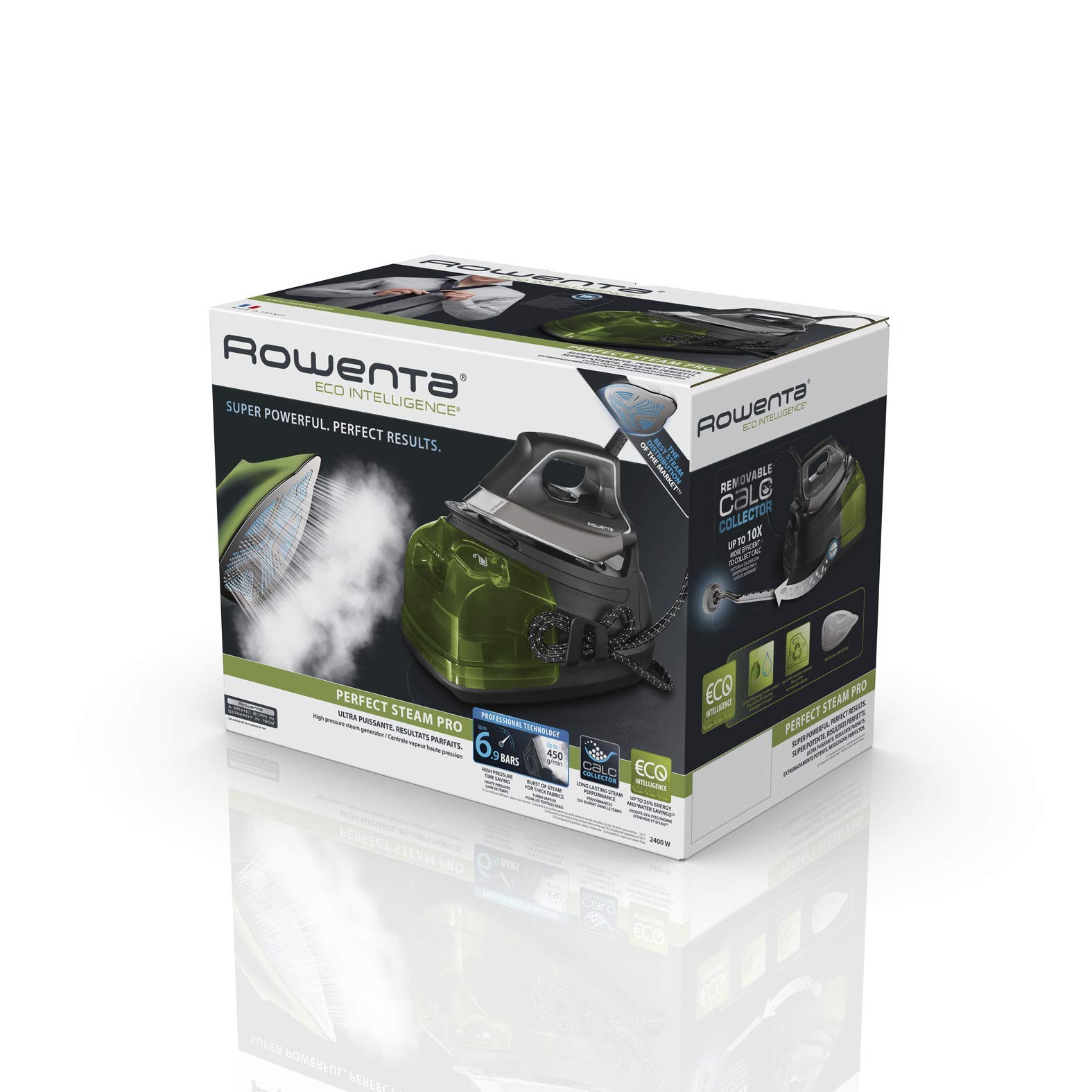 Rowenta Perfect Steam Pro DG8626F0 - Centro de planchado (2400 W, Golpe 450, vapor 120 g/min, suela Microsteam Laser 400, función ECO), color negro (Reacondicionado)