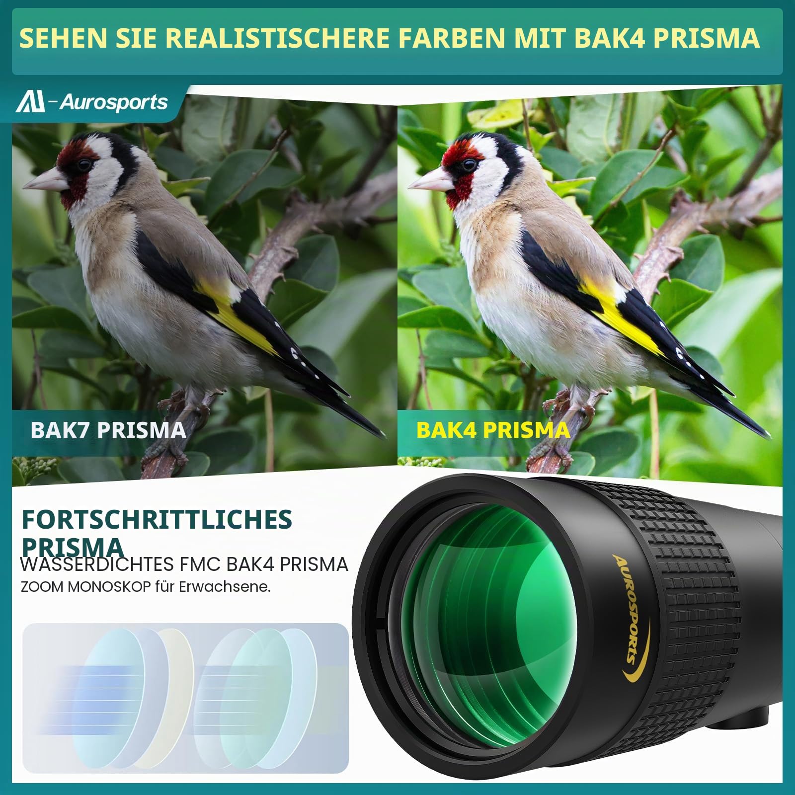 Aurosports 10-30x40 Zoom Monokular Teleskop Erwachsene, Bak4 Prisma Dual Fokus Fernrohr Kompakt Monokulare für Wildtiere Vogelbeobachtung Wandern Jagd Camping,Geschenke für Männer