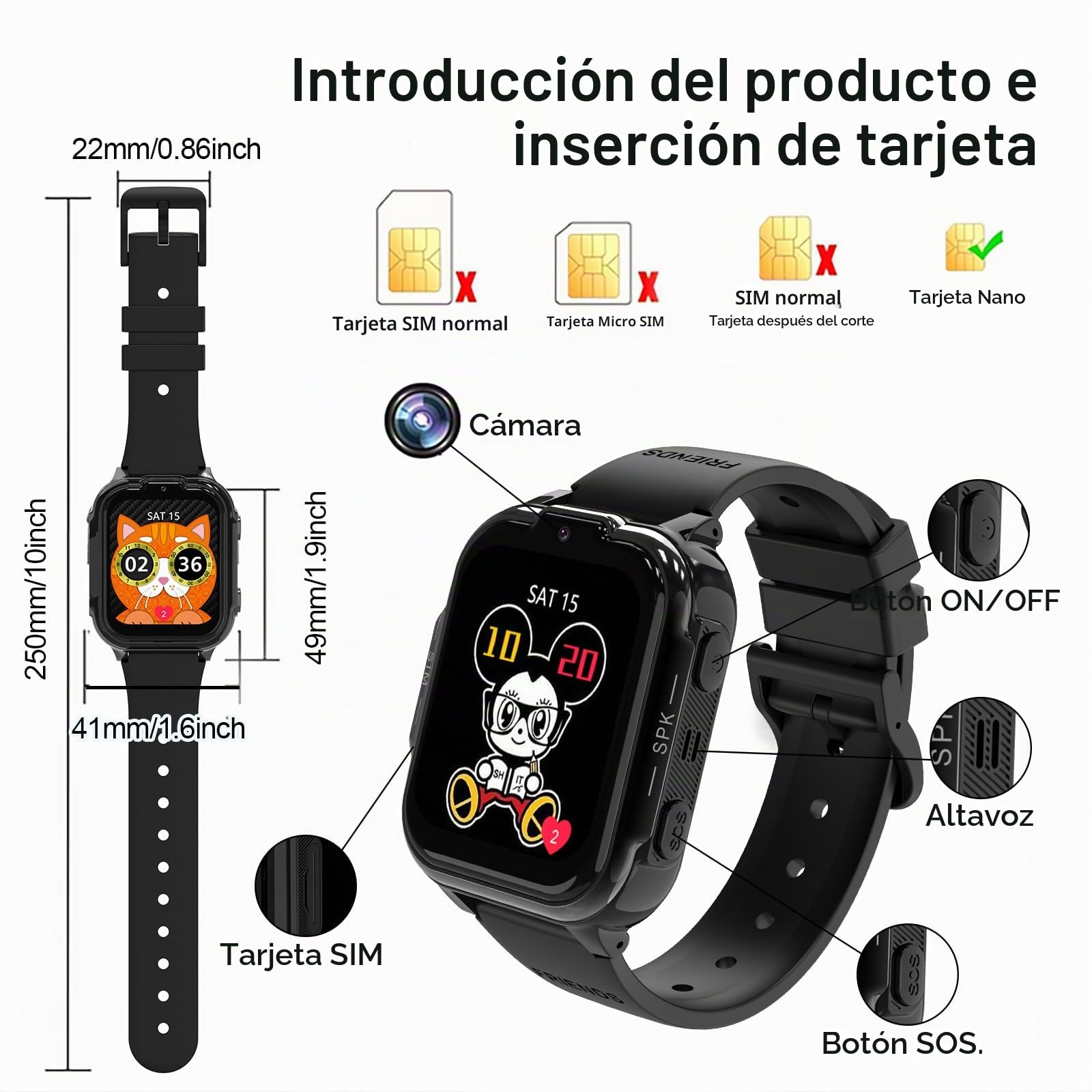 Reloj Inteligente Niño 4G con GPS y Videollamada, Smartwatch Infantil con Llamadas y SOS, WiFi, Chat de Voz y Cámara, Reloj Niños y Niñas 4-12 Años, Regalo de Cumpleaños y Comunión (Negro)