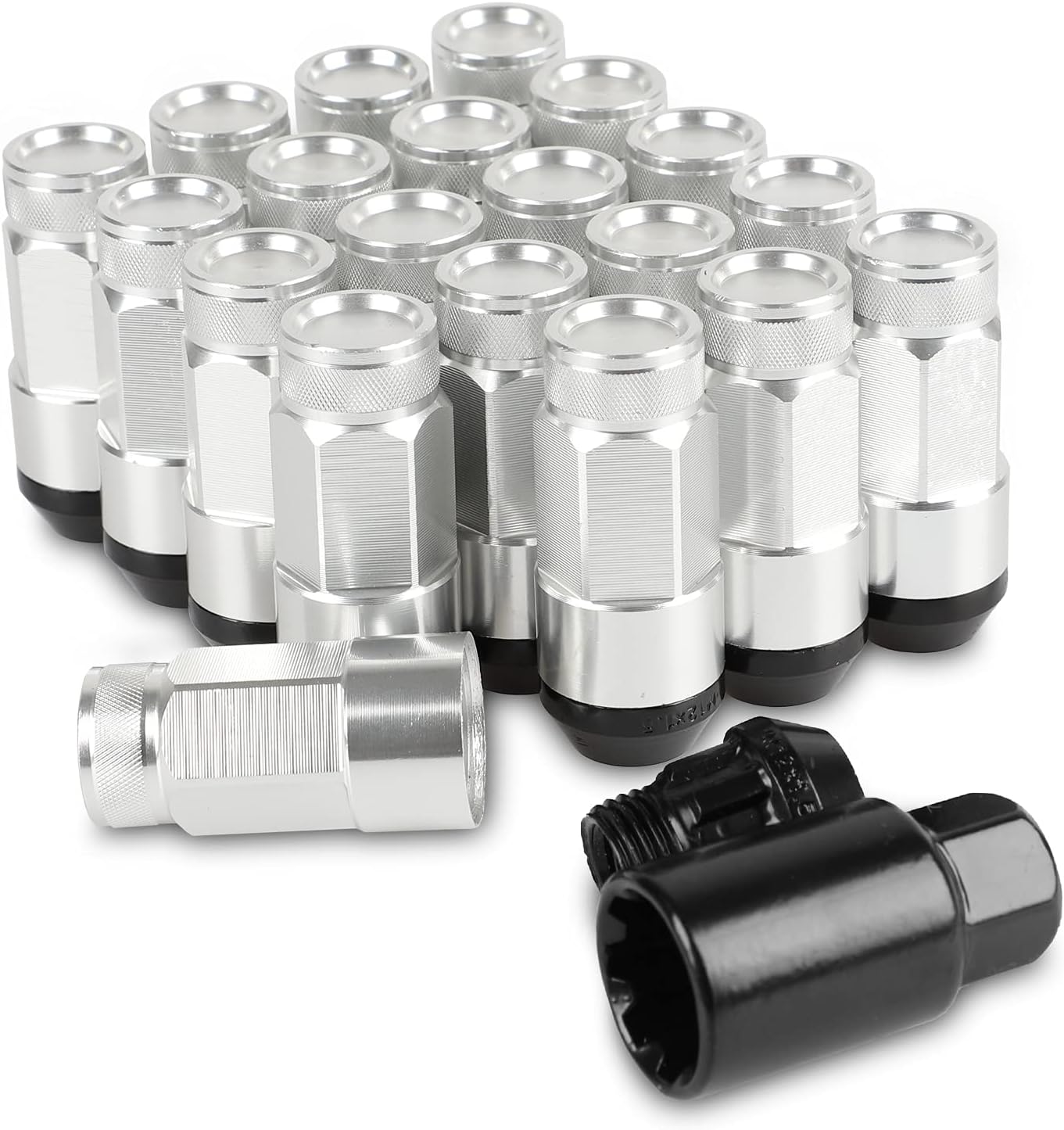 20Pcs Anti Theft Closed End Lug Nuts Extended Tuner Wheel Lock M12X1.5+Socket (Silver) : Automotive
