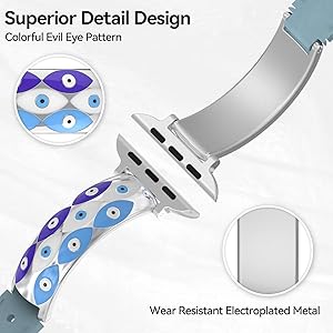 Metal Leather Spliced Band - Adjustable Tang Buckle Evil Eye Band Compatible with Apple Watch Series 42mm(Series 3) 44mm 45mm 46mm 49mm iWatch Wrist Straps for Series 11 Ultra 3 4 5 6 7 8 9 10 SE