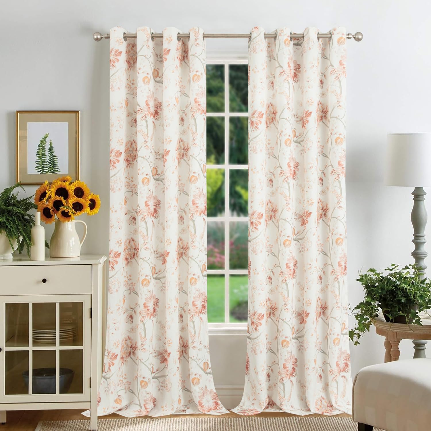 Leeva Decor Curtain Drapes 84 Inches Long, Light Filtering Window Treatment for Privacy Protection, Print Red Flower Pattern Grommet Drapery for Classroom Bedroom, Pack of 1 B1 52"W x 84"L (Pack of 1)