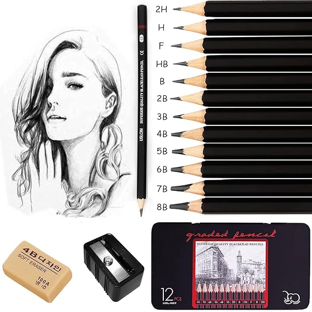 Drawing pencils, Surcotto professional sketching pencils set for beginner, artist pencils with eraser and sharpener (8B-2H). (14-Count)