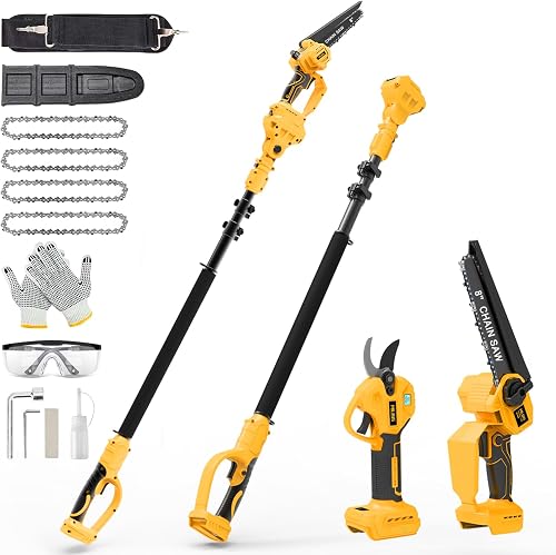 4-in-1 Cordless Pole Saw & Electric Pruning Shears for DeWalt 20V Battery | 4-in-1 Cordless Pole Saw & Electric Pruning Shears for DeWalt 20V Battery, 8 Inch Brushless Mini Chainsaw with Extension Pole