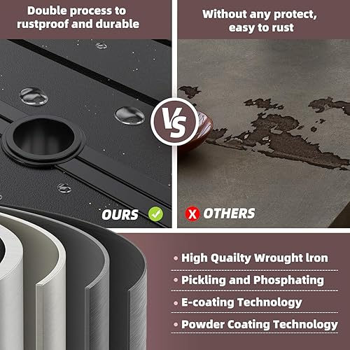 Miniatura 7 de Estante de malla con agujero para sombrilla de comedor, resistente a la intemperie, para uso al aire libre, mesa de metal rectangular para patio, 60