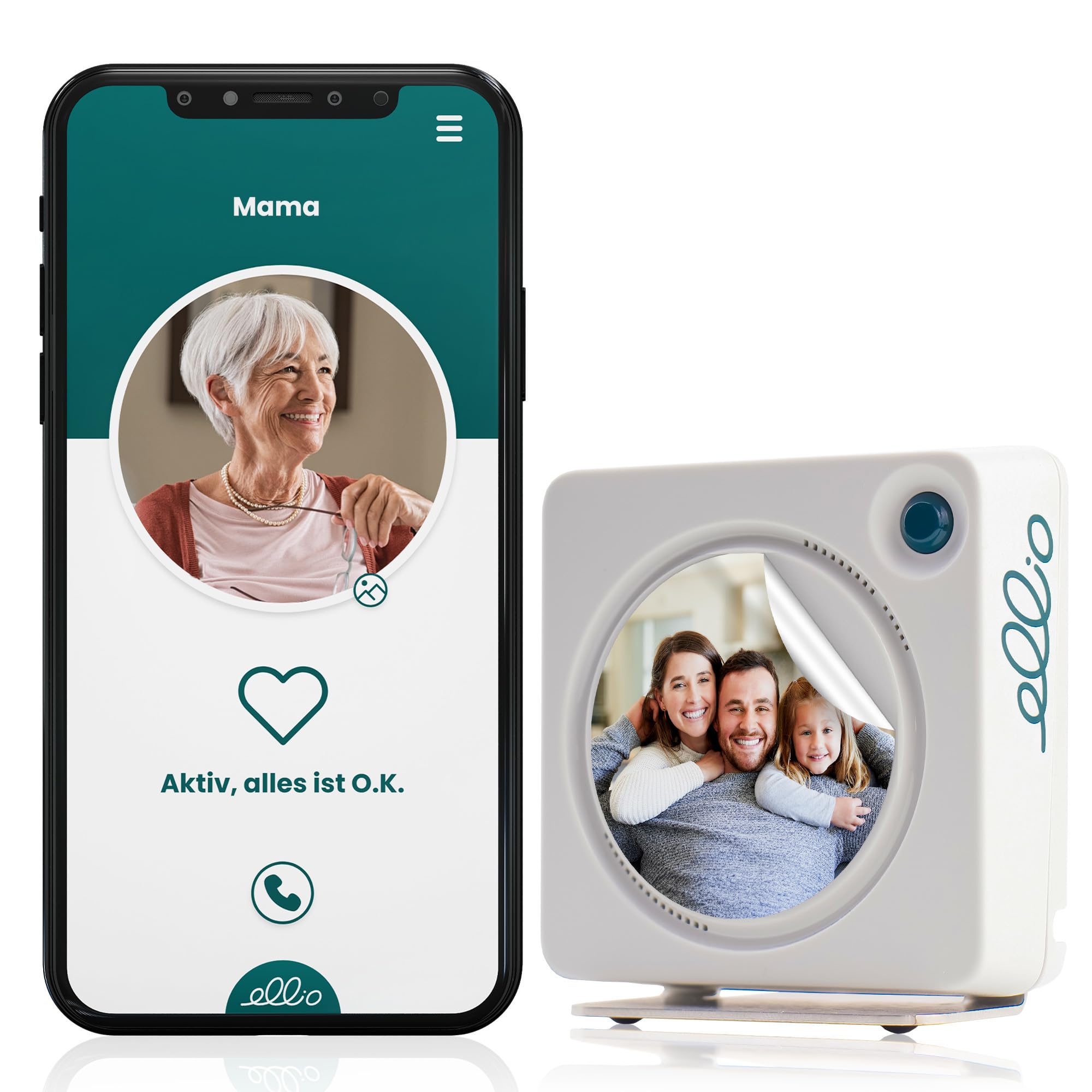 ellio Automatischer Hausnotruf für zu Hause inkl. kostenloser Familien-App. Ruft auch bei Ohnmacht Hilfe, denn es ist kein Notrufknopf notwendig. (WLAN)