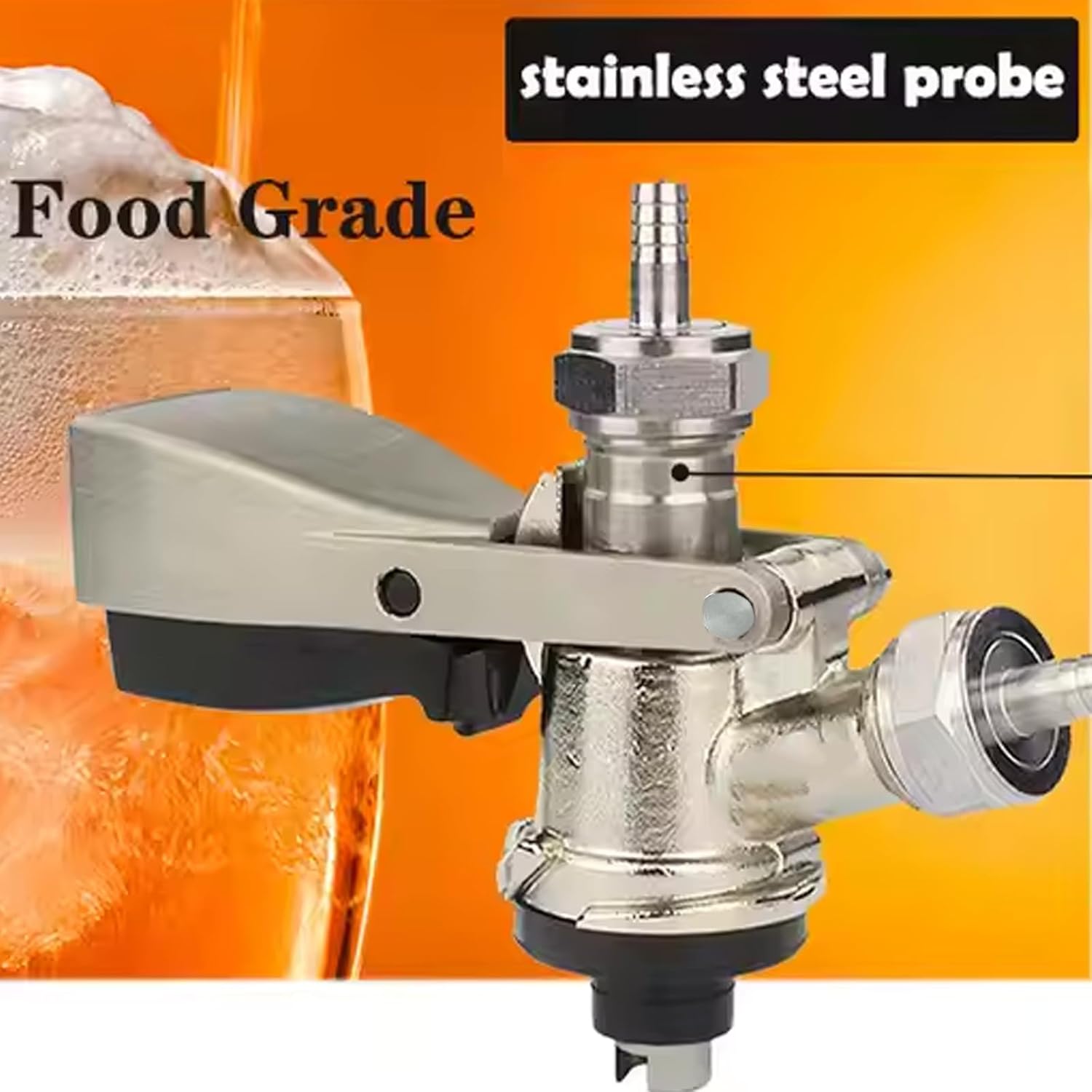Keg Coupler, S-Type Sankey Beer Keg Coupler, 304 Stainless Steel Probe, G5/8 Dispenser Well-Type Connector