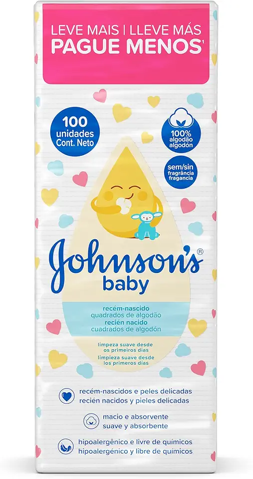 Quadrados de Algodão Recém-Nascido JOHNSON’S® baby 100 unidades