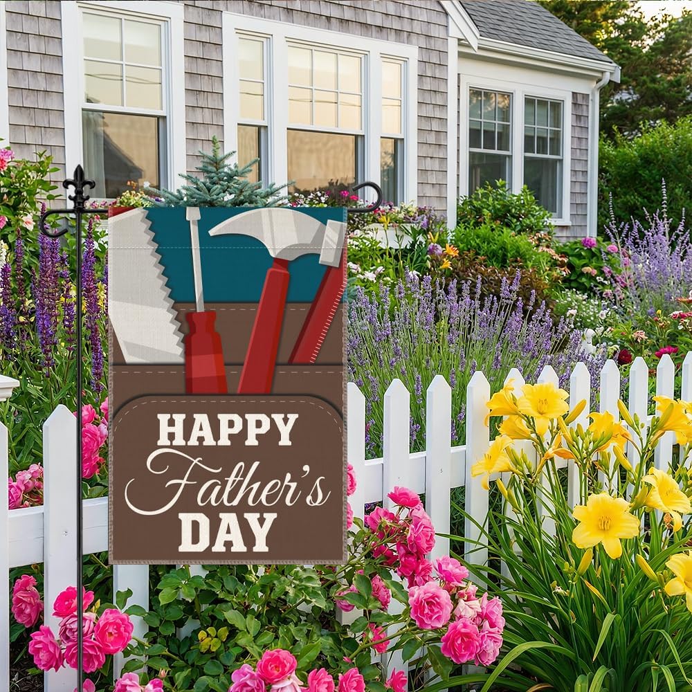Happy Fathers Day Garden Flag, 12 x 18 Inch Double Sided Funny Handyman Tools Design Outdoor Yard Decor, Fathers Day Birthday Gifts for Husband Grandpa Papa Dad Uncle Father from Kid Grandkid image 5