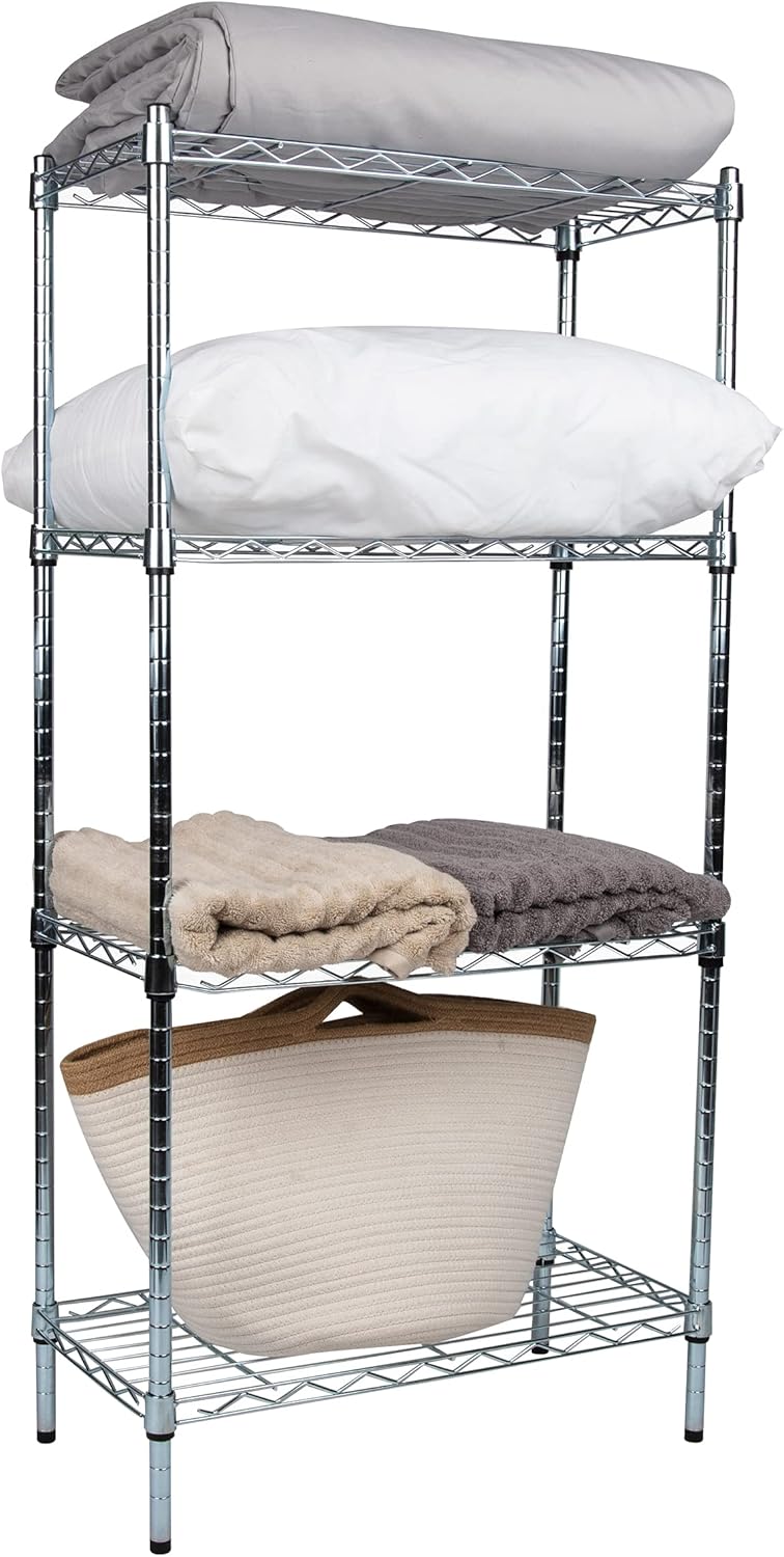 Mind Reader Adjustable Storage Rack, 4-Tier Industrial Shelving Unit for Basement, Garage, Restaurant, Warehouse, Retail, and Office Supplies, Supports 200 lbs. Per Shelf, Steel, Silver : Tools & Home Improvement