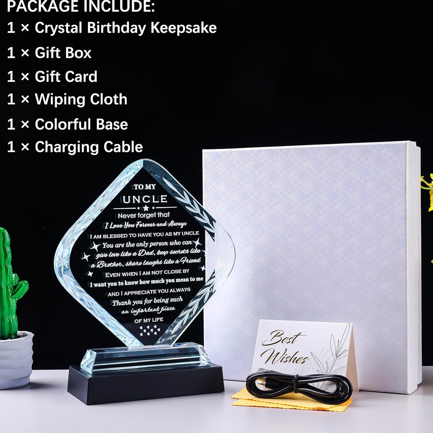 Uncle Gifts with Light Base Meaningful Crystal Gifts for Uncle from Niece Nephew on Fathers Day Christmas Thanksgiving Day Birthday Presents Idea for Uncle Best Uncle Ever Gifts