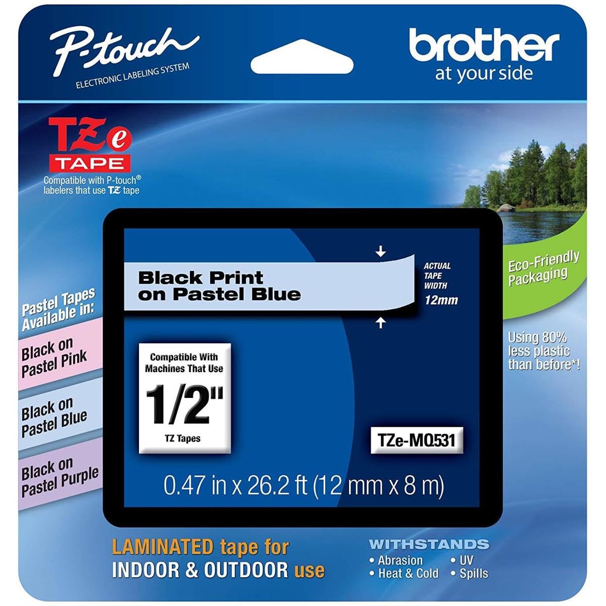 Brother Genuine P-Touch TZE-MQF31 Tape, 1/2" (0.47") Wide Standard Laminated Tape, Black on Pastel Purple, Laminated for Indoor or Outdoor Use, Water-Resistant, 0.47" x 26.2' (12mm x 8M), TZEMQF48