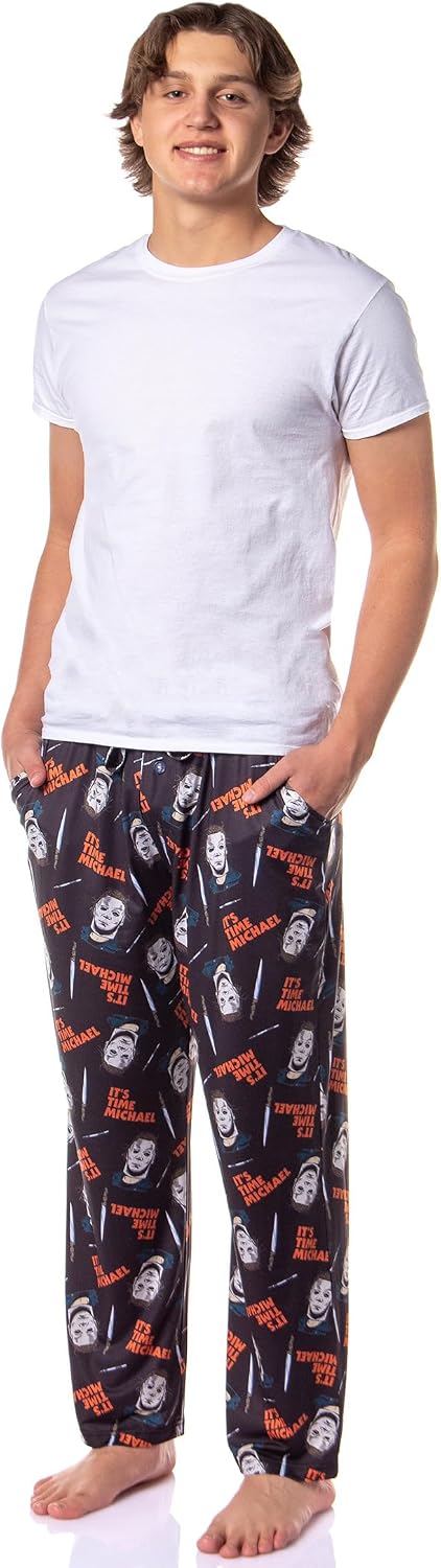 Halloween Men's It's Time Michael Myers knife Mask Horror Sleep Lounge Pajama Pants