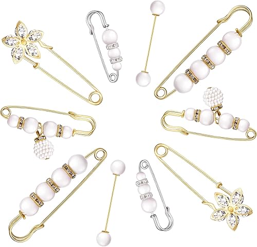 PAGOW Juego de 10 broches de perlas sintéticas, broches de seguridad de perlas, broches de seguridad de moda para mujer, camisas, vestidos,