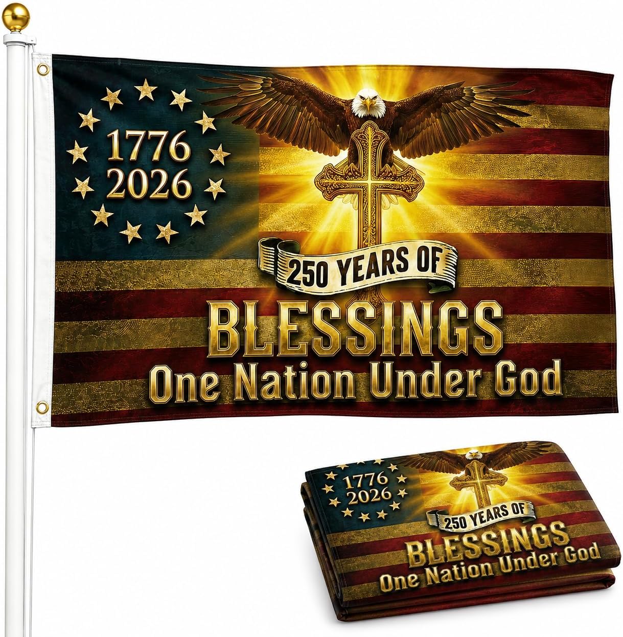 3 Ply USA 250th Anniversary Flag, 3x5 Inch Double Sided American Anniversary American Flags with 2 Brass Grommets, UV Protection & Fade Resistant (1776-2026) 250th USA Patriotic Outdoor Yard Banner, A8